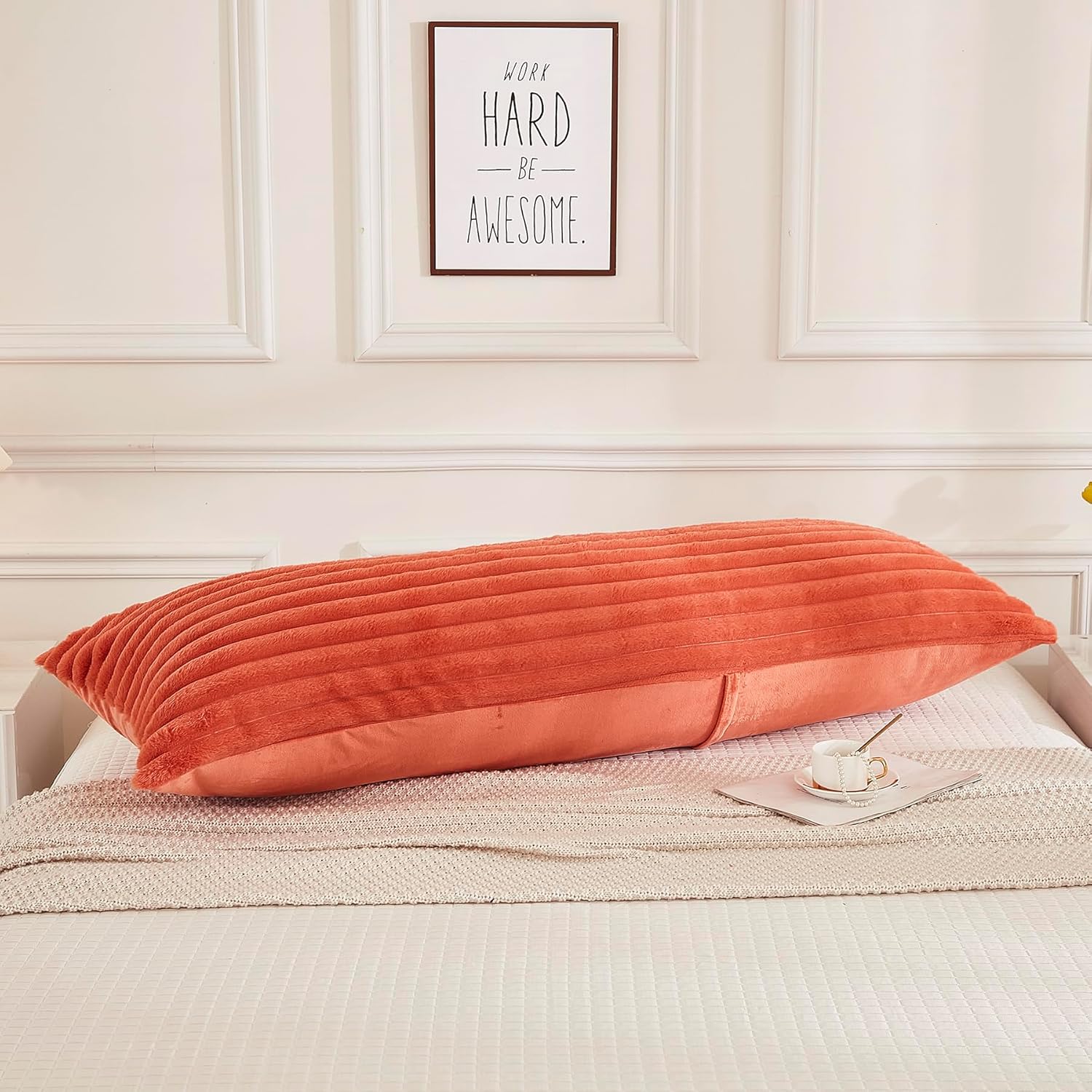 JAUXIO Funda de almohada de cuerpo esponjoso de piel sintética de lujo, funda de almohada decorativa de felpa a rayas, ultra suave y acogedora,