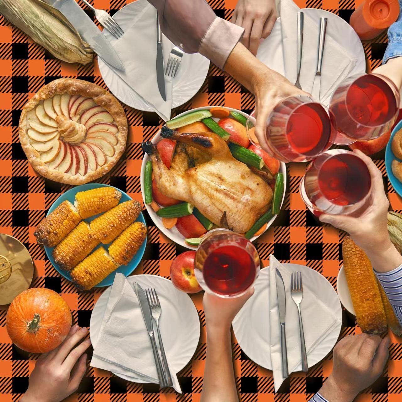 Paquete de 3 manteles de plástico de otoño naranja, desechables de búfalo naranja y negro, para Navidad, Acción de Gracias, cumpleaños, baby shower,