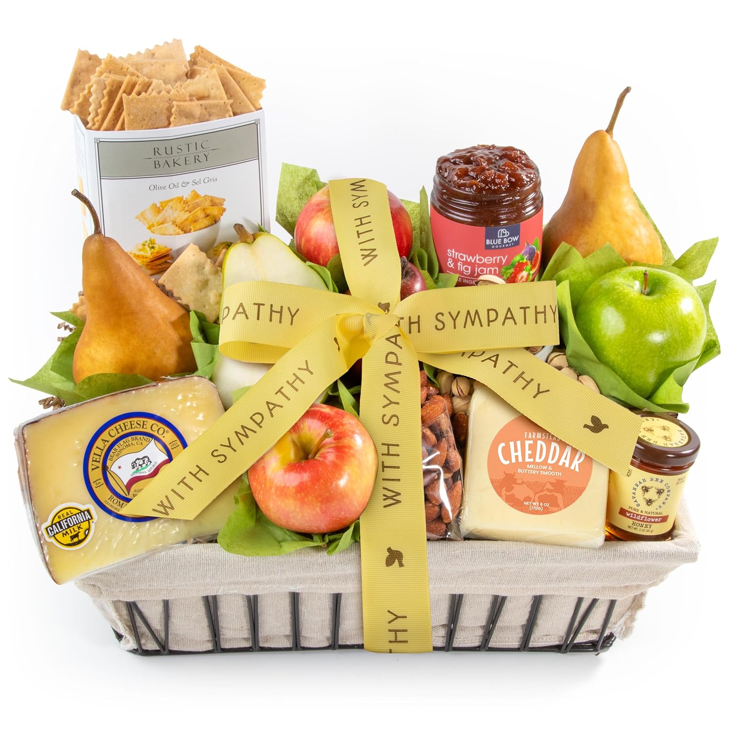 A Gift Inside Cesta de regalo de frutas con condolencia California Farmstead