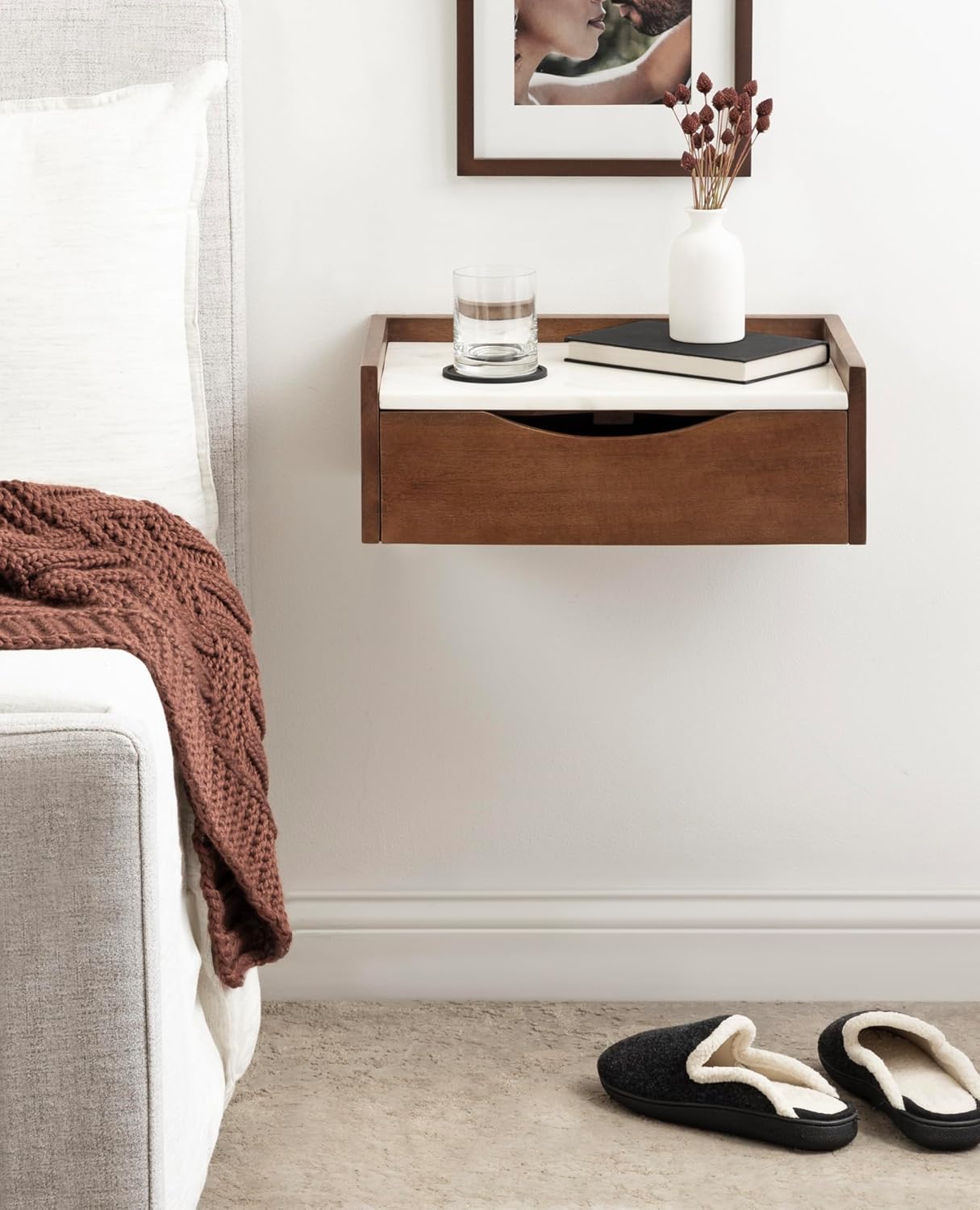 Kate and Laurel Kitt – Mesa auxiliar flotante moderna con cajón de almacenamiento para uso como mesita de noche de dormitorio, 18 x 12 x 7 pulgadas,