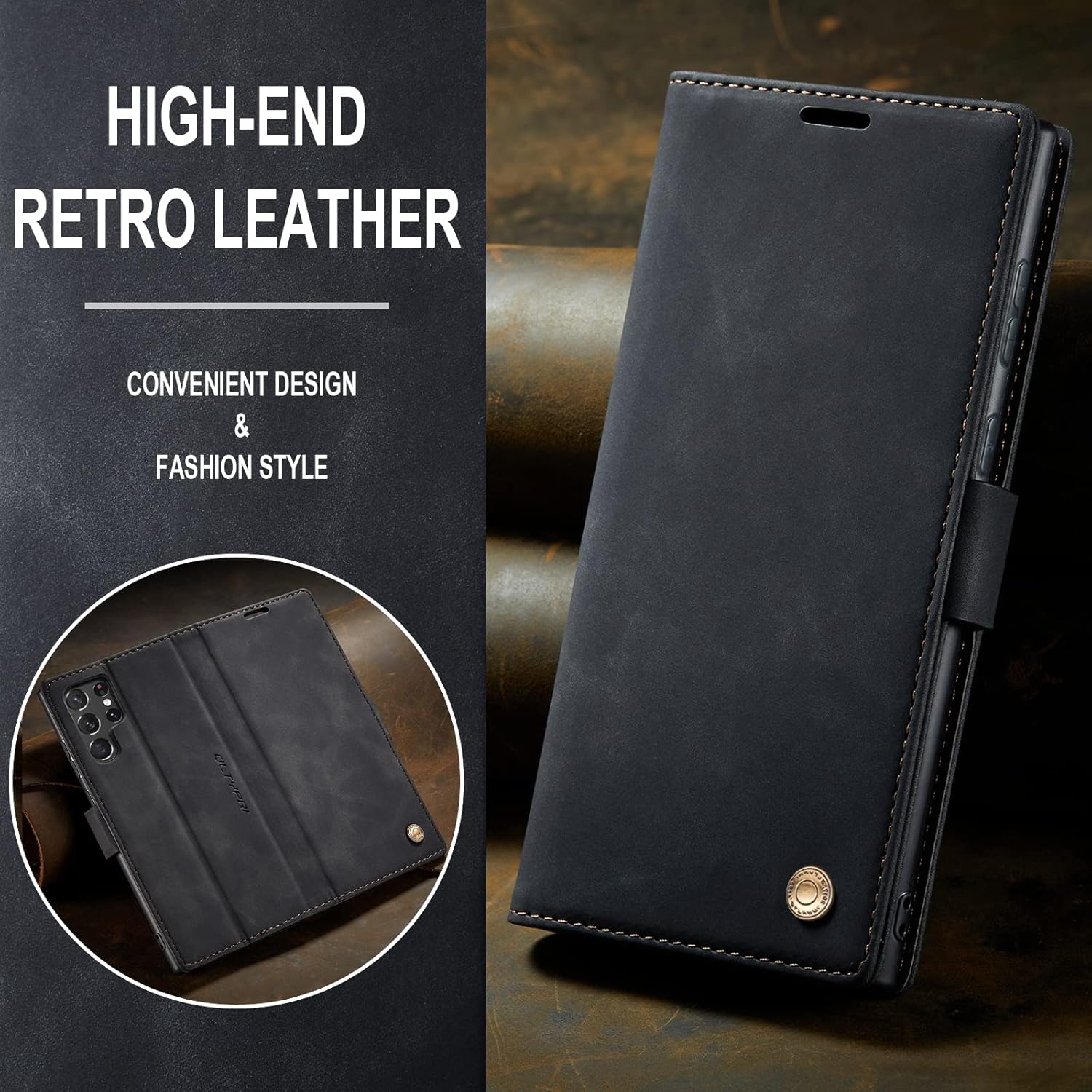 QLTYPRI Samsung Galaxy S22 Ultra – Funda de piel sintética vintage con tapa para Samsung Galaxy S22 Ultra (ranuras para tarjetas), función atril