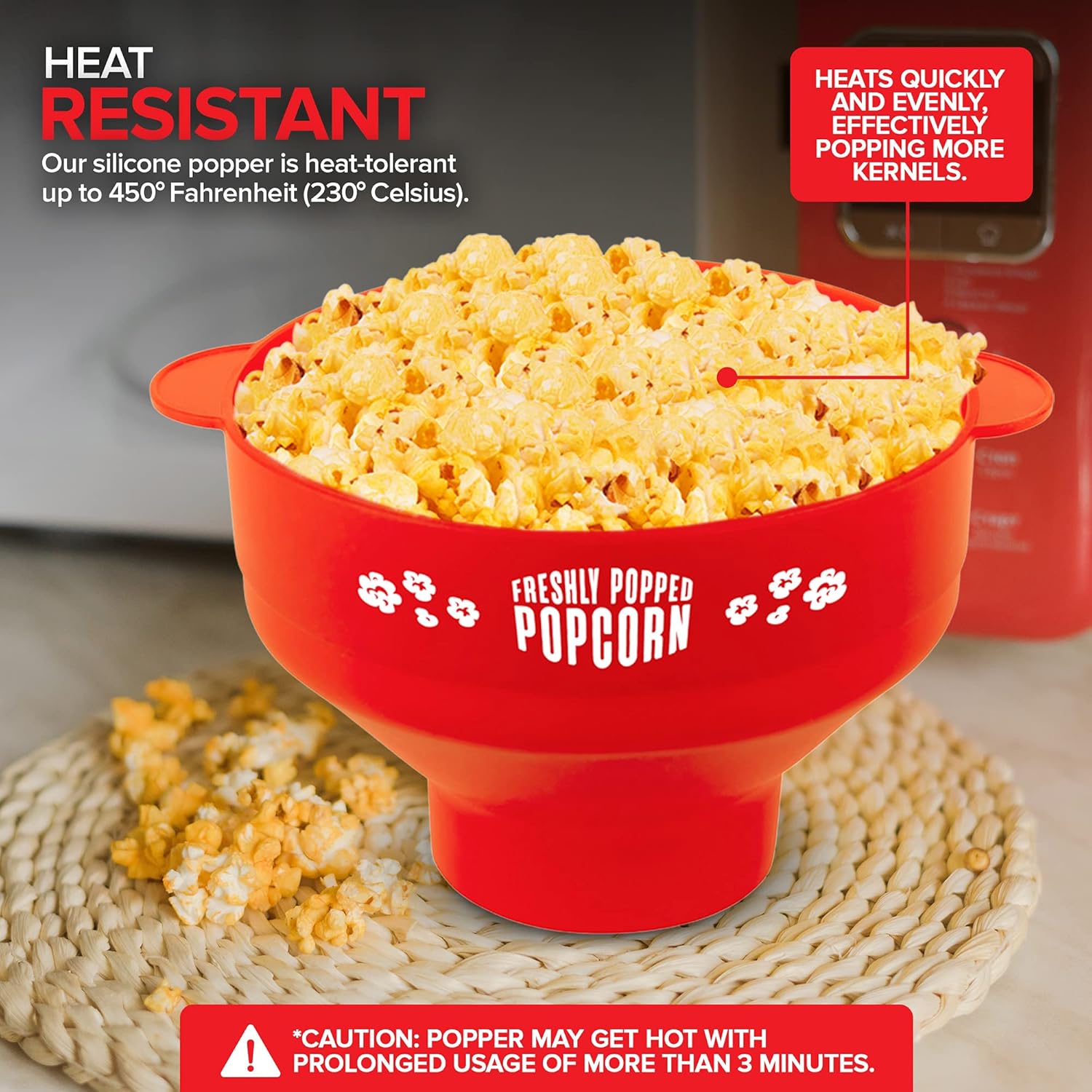 Palomitas de maíz de silicona para microondas (rojo) para hacer palomitas de maíz, no requiere aceite, cuenco plegable con tapa, reutilizable, sin