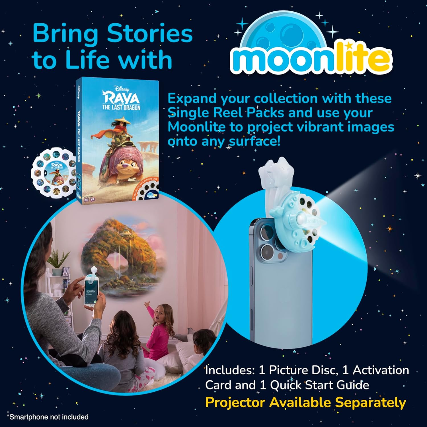 Moonlite Storytime Raya Storybook Reel, una forma mágica de leer juntos, historia digital para proyector, divertidos efectos de sonido, regalos de