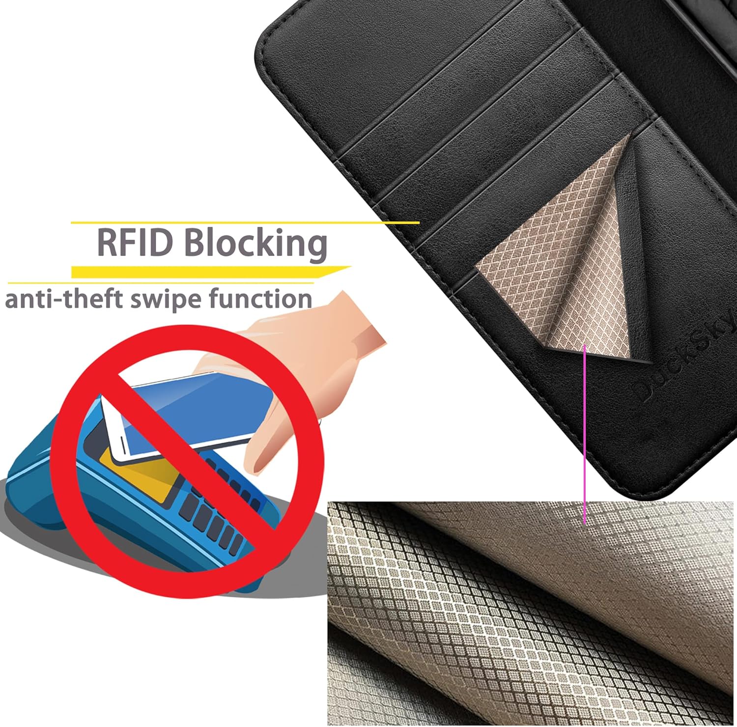 DuckSky Funda tipo cartera de piel auténtica para iPhone 11 con bloqueo RFID, 4 tarjeteros de crédito. Cuero auténtico. Funda protectora para iPhone