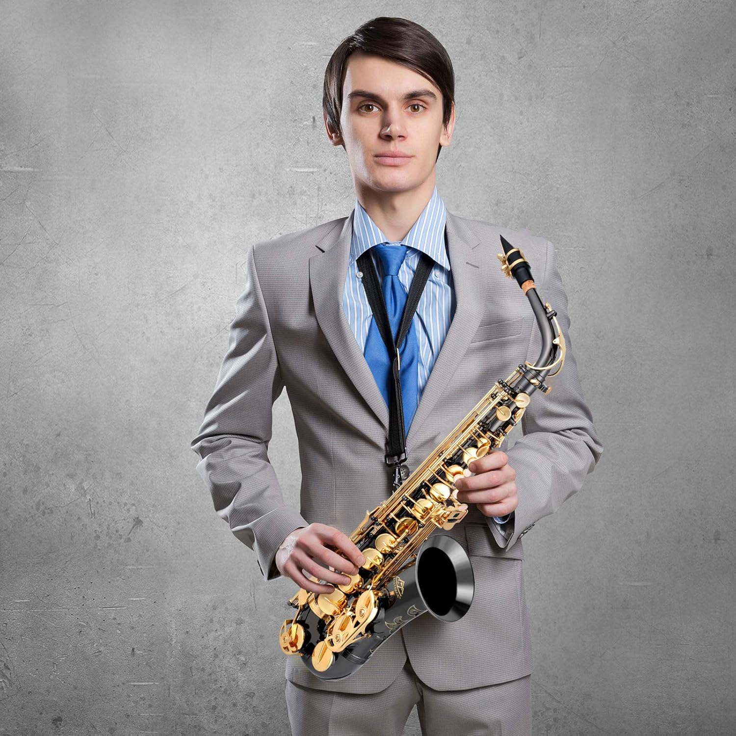 EASTROCK Kit completo de saxofón alto de níquel negrodorado para estudiantes principiantes con estuche de transporte, boquilla, almohadillas de