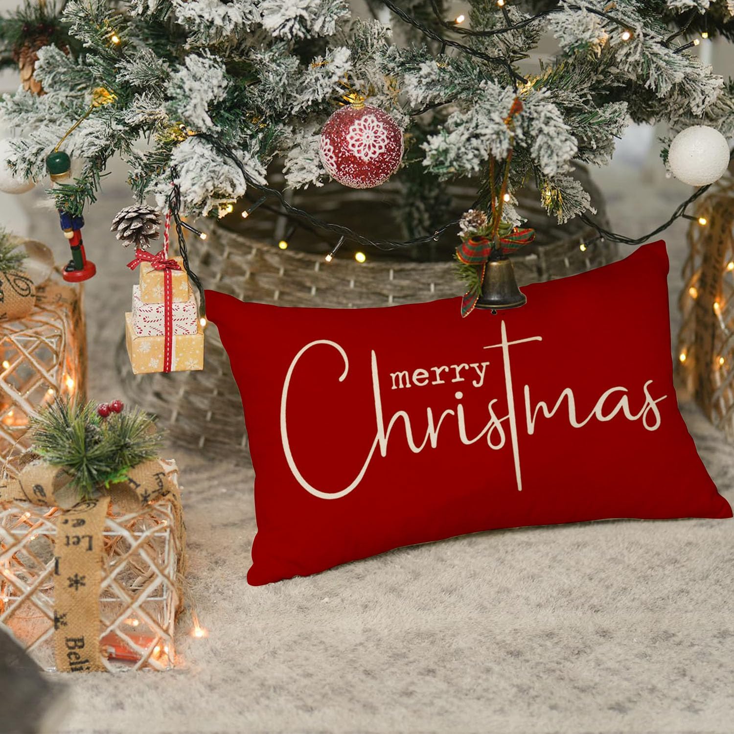 RABUSOFA Fundas de almohada de Navidad de 12 x 20 pulgadas, fundas de almohada rojas de Navidad, almohadas decorativas, fundas de cojín de Navidad