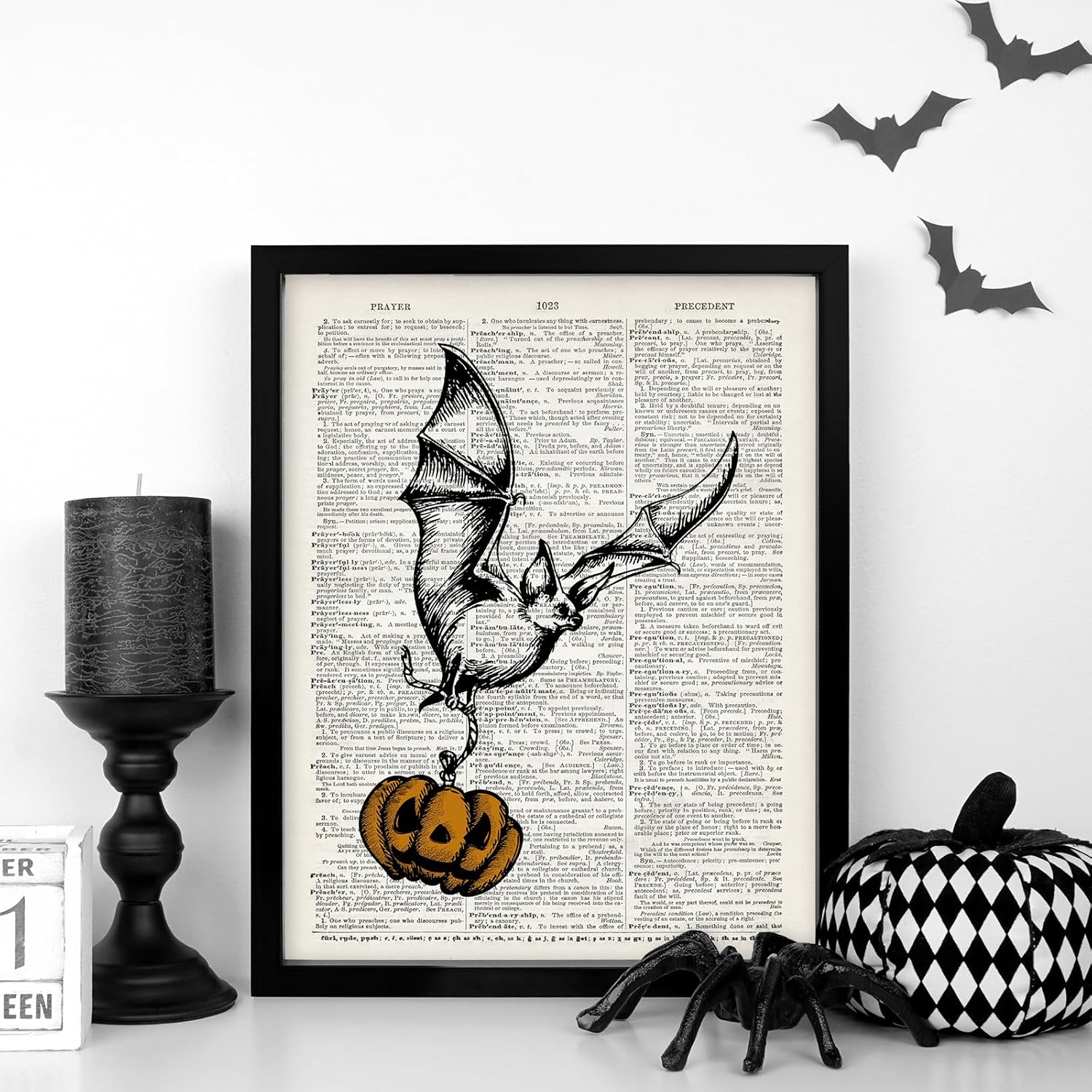 Whaline 6 impresiones artísticas de esqueleto de Halloween de 11 x 14 pulgadas, espeluznante arte gótico para pared, póster de Murciélago Bruja,