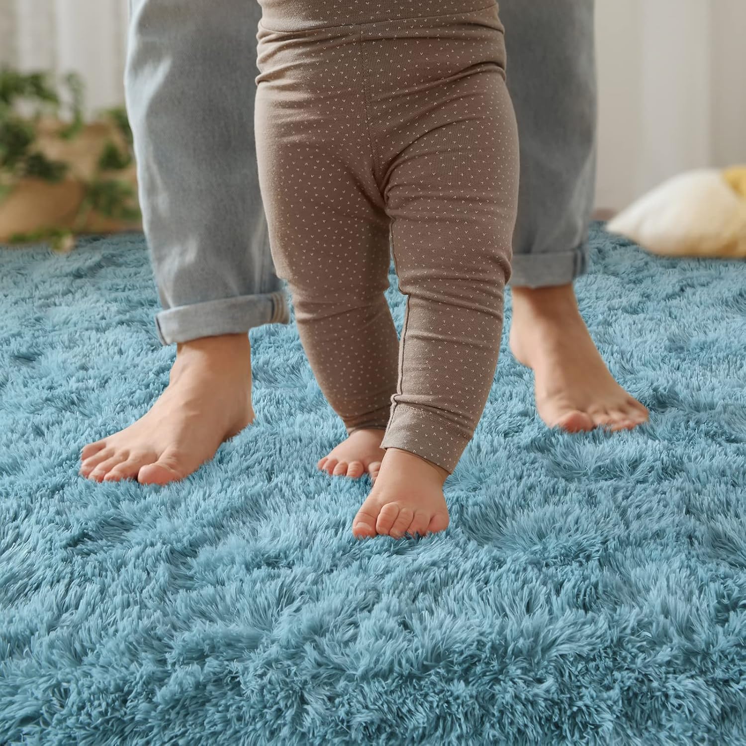YJ.GWL Alfombras suaves y esponjosas para dormitorio, sala de estar, 5 x 8 pies, alfombra de pelo largo verde turquesa, alfombra de felpa para