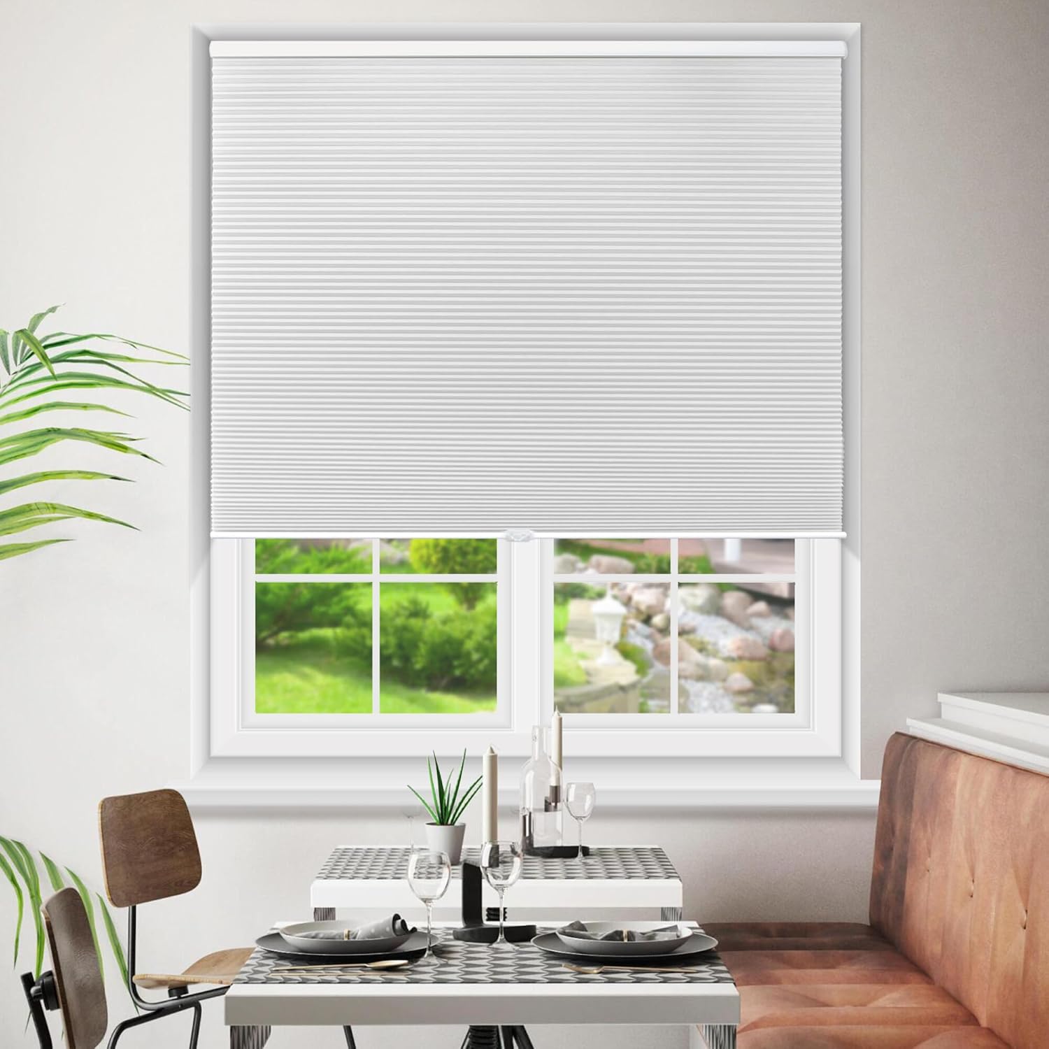 Allesin Persianas celulares opacas y sin cordones, persianas para oscurecer la habitación, para ventanas, dormitorio o hogar (color blanco, 34