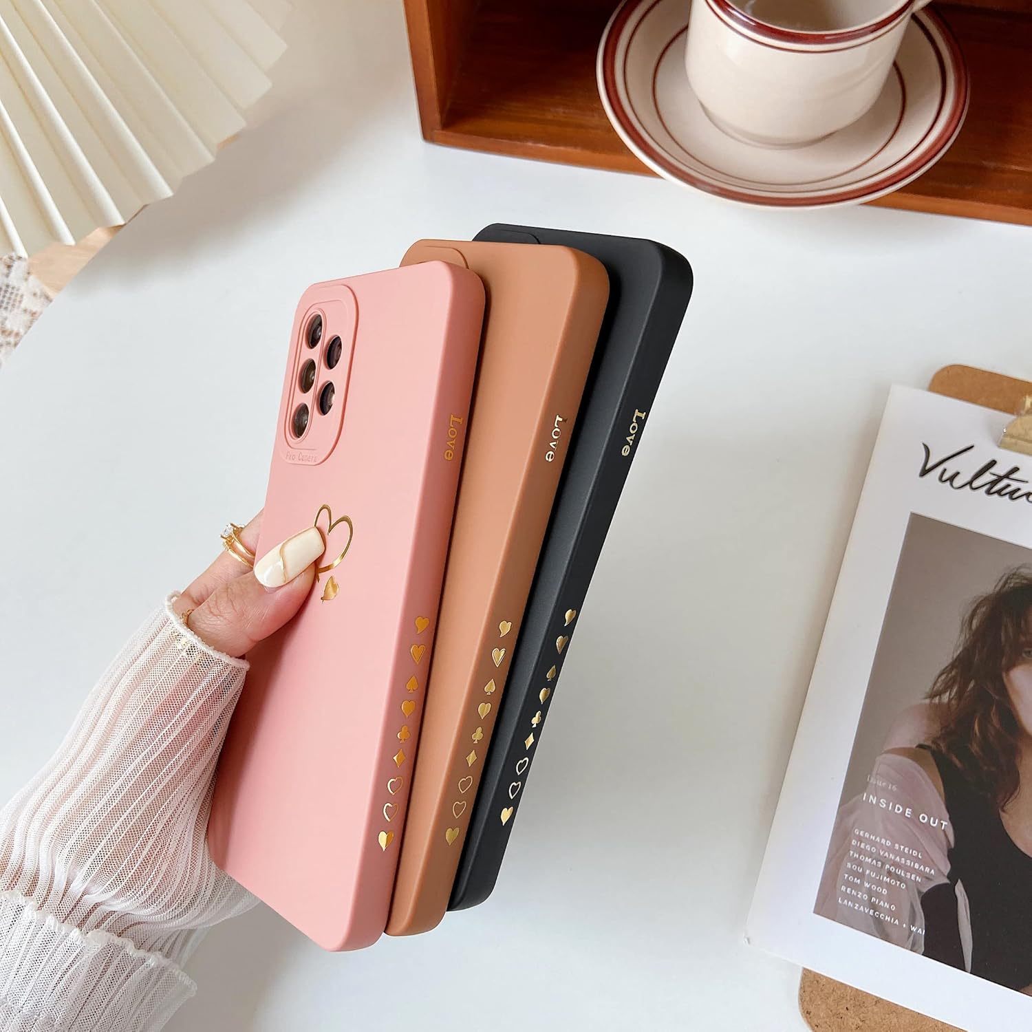 Qokey Funda compatible con Galaxy A12 de 6.5 pulgadas, diseño de corazón de amor chapado en oro con protección anticaídas para el lente de la