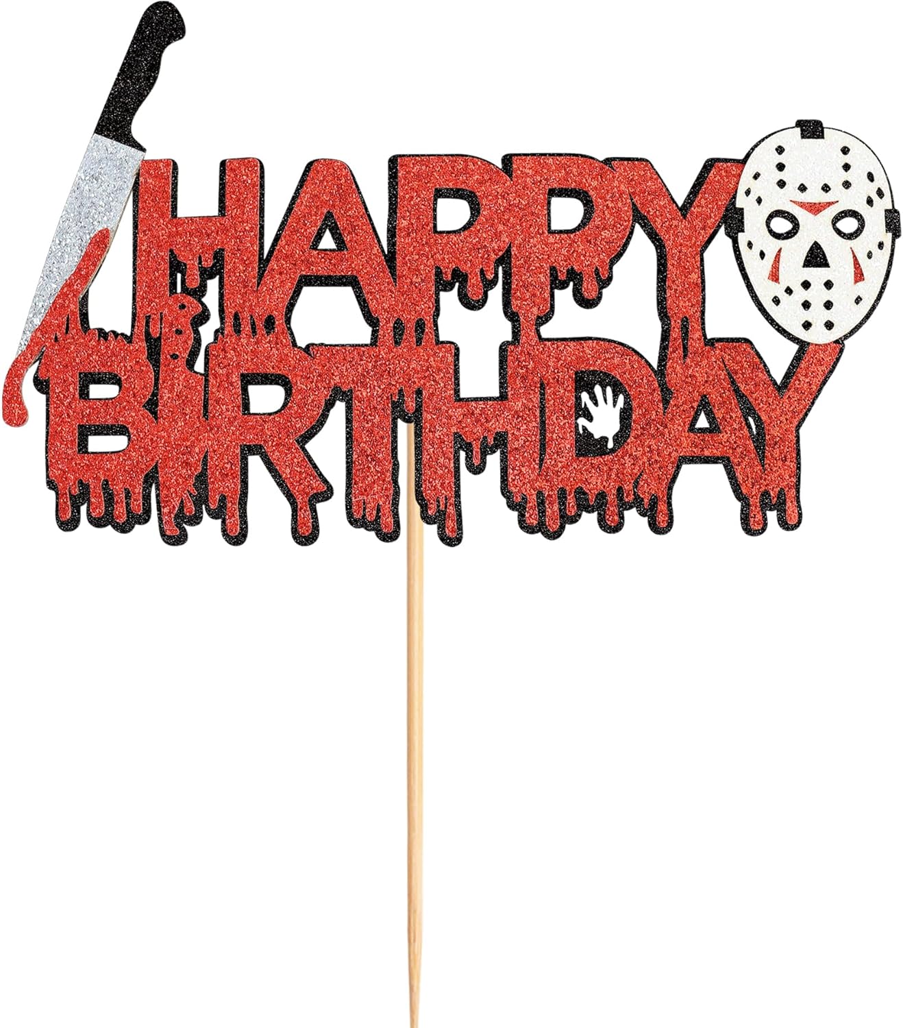 Ercadio 1 paquete de decoración de pastel de película de terror con purpurina para Halloween Killer para pastel de cumpleaños con temática de