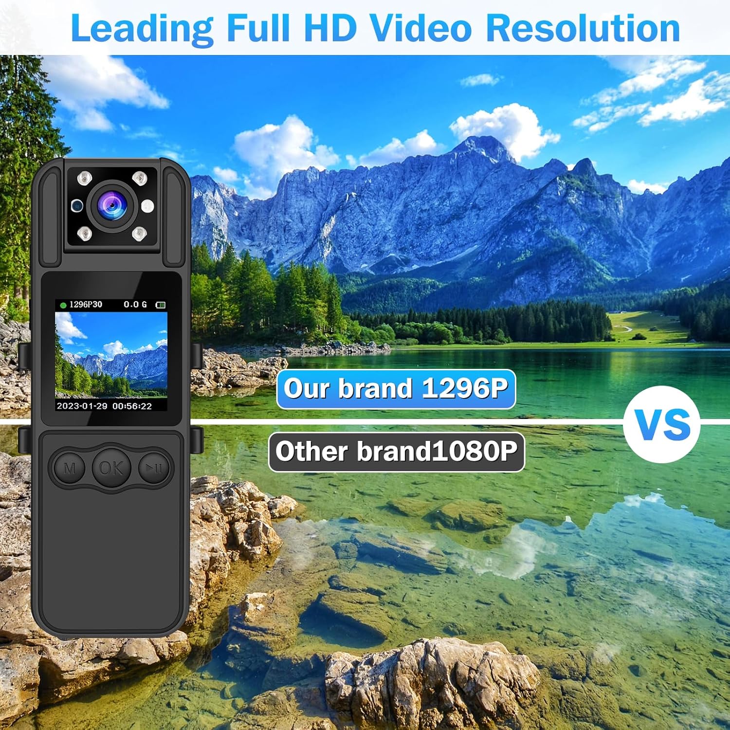 Sixmou Cámara corporal con grabación de audio y video, cámara corporal HD 1296P de 6 horas con lente giratoria de 180, visión nocturna, videocámara