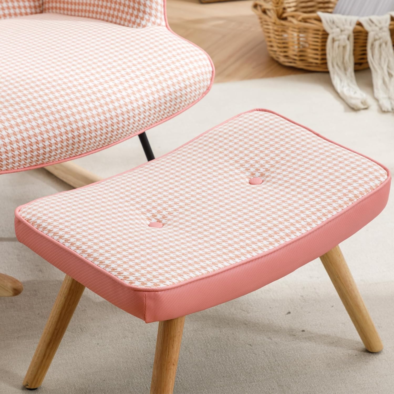 Mecedora para guardería con reposapiés, moderna mecedora con almohada suave, mecedora de pata de gallo interior con base de madera maciza para