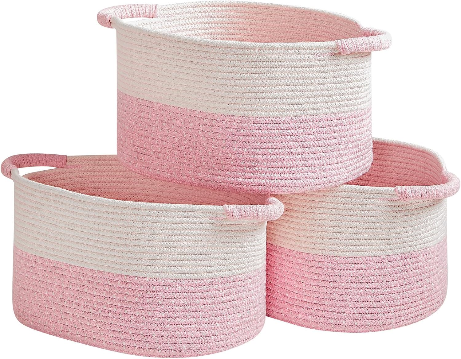 Cestas de almacenamiento para organizar, paquete de 3, contenedor de guardería de 15 x 10.2 x 9.1 pulgadas con asas, cestas de cuerda de algodón
