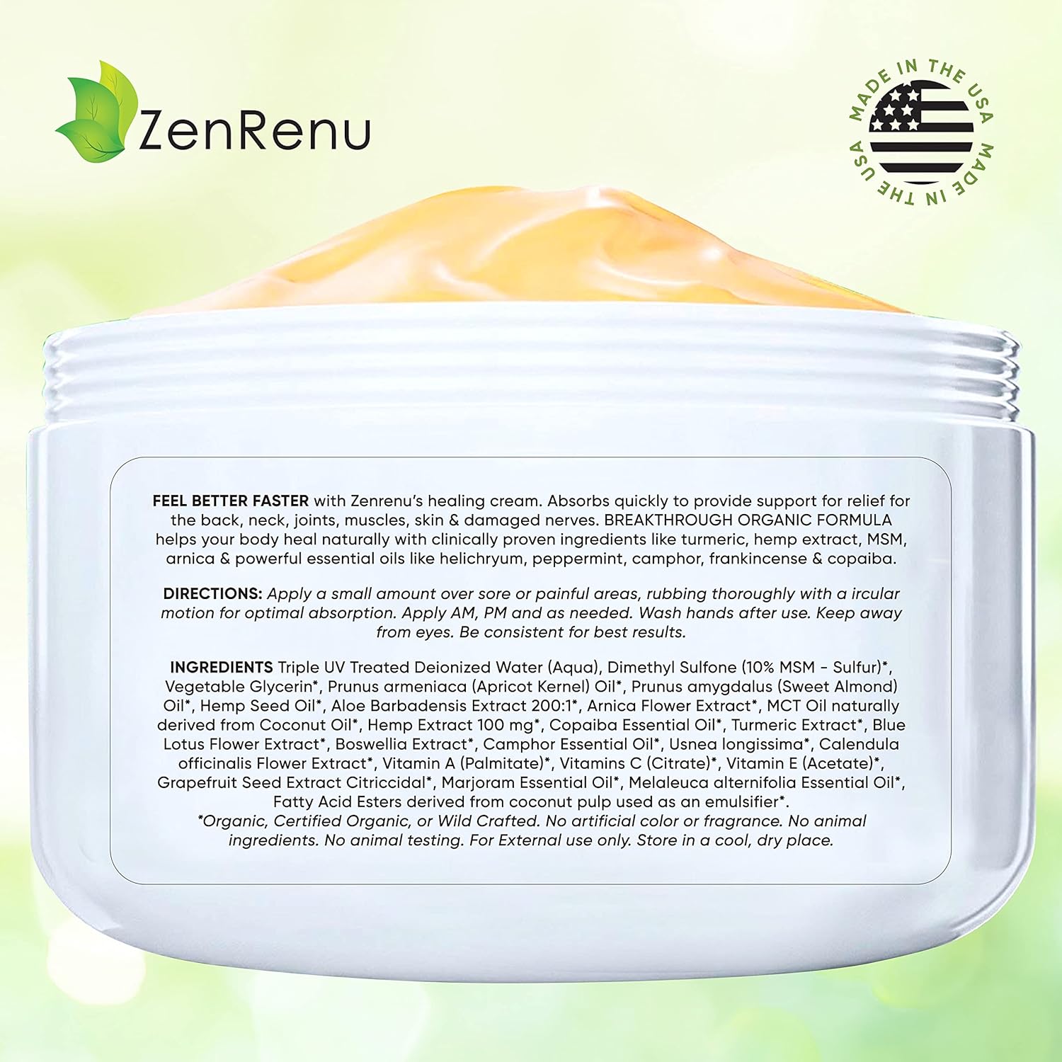 Zenrneu Crema orgánica relajante para articulaciones y músculos de cáñamo con árnica, MSM, extracto de aceite de cáñamo y 7 aceites esenciales, no