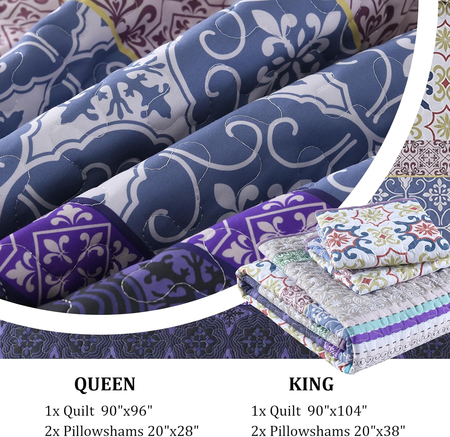 Dinjoy Juego de edredón bohemio tamaño King, colcha morada, colcha bohemia a rayas, juegos de ropa de cama ligera para todas las estaciones, 104 x
