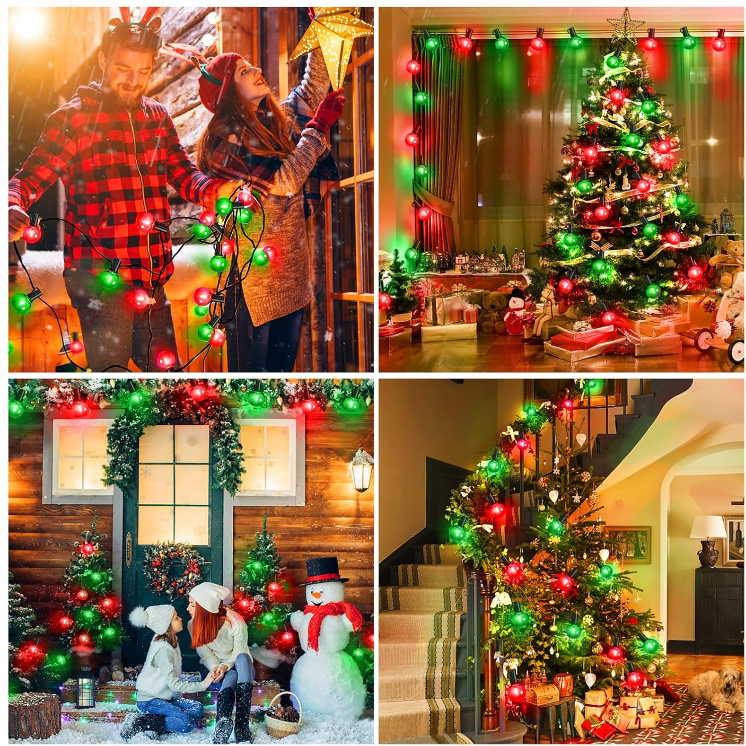 KNONEW Guirnalda de luces LED de Navidad de 33 pies para exteriores, 15 bombillas rojas y verdes G40, impermeables, inastillables, luz colgante para