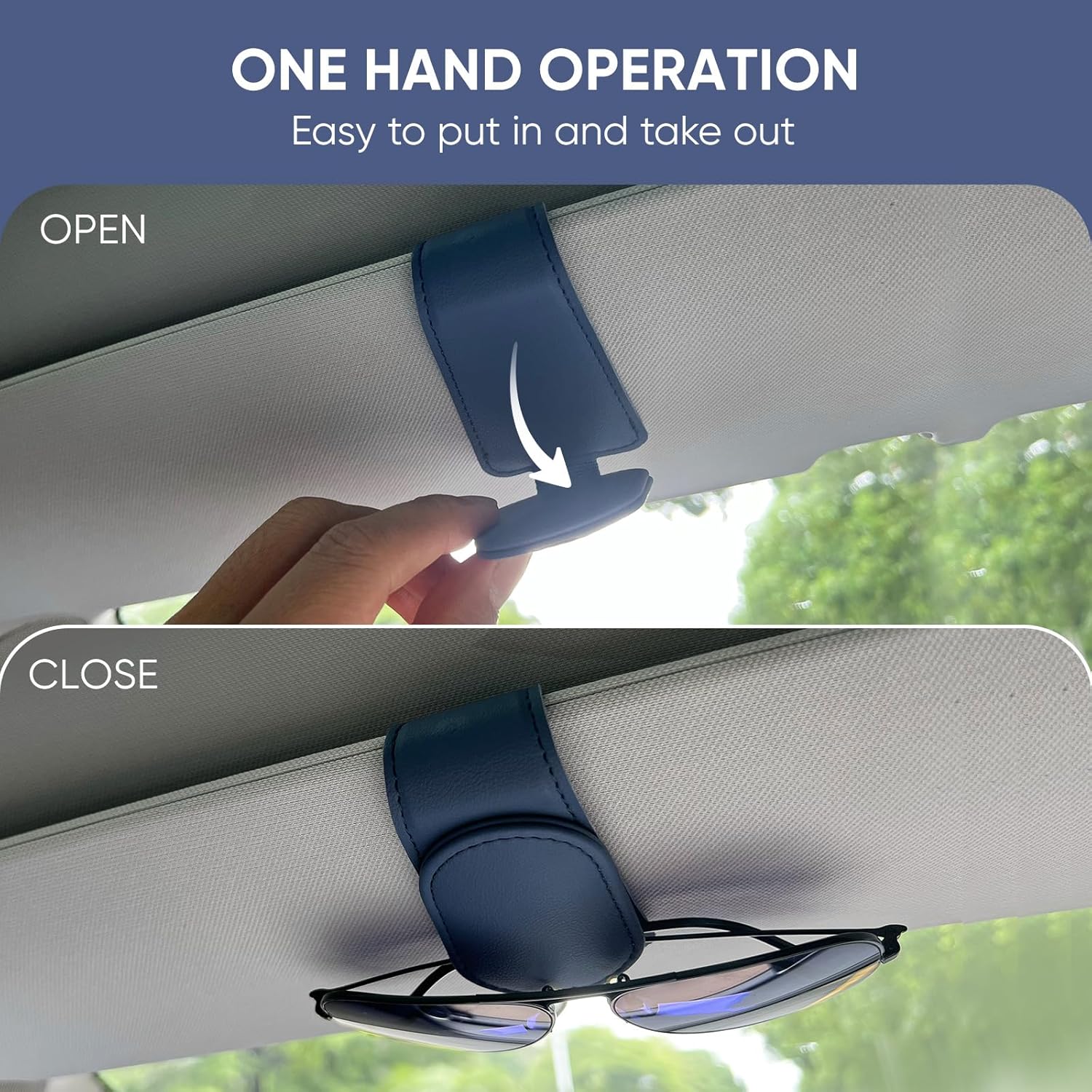 Soporte para lentes de sol para visera solar de automóvil, soporte magnético de cuero para gafas, clip para lentes de sol, clip para tarjeta de