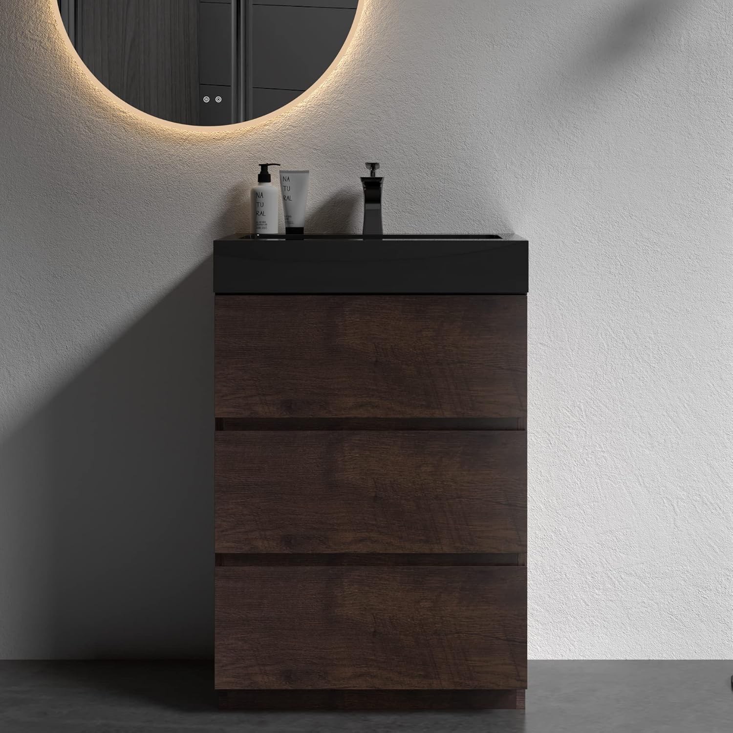 Alice – Tocador de baño de 24 pulgadas con desbordamiento, gran almacenamiento, pequeño tocador de baño para baño moderno, lavabo de una sola pieza,