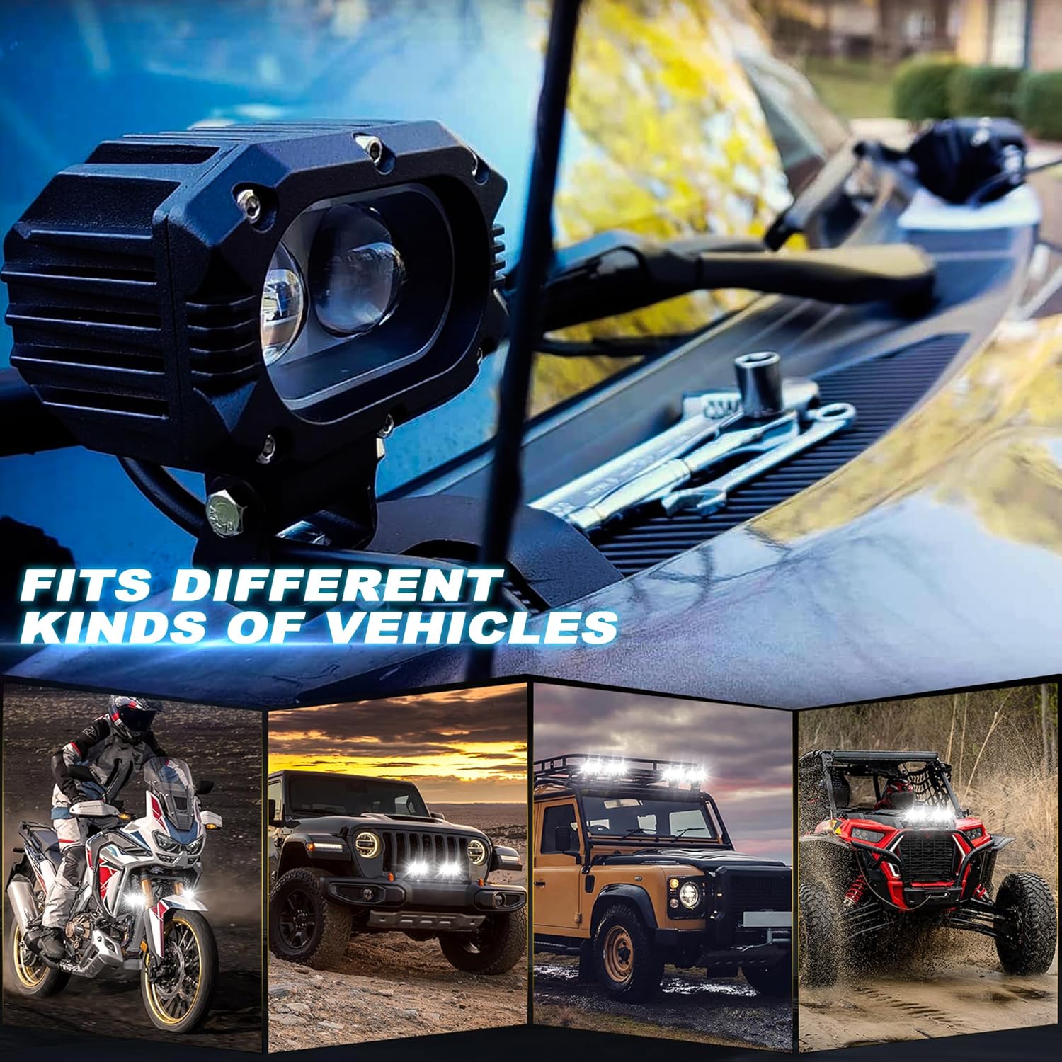 Nicoko Barra de luces LED blanca y amarilla, luces antiniebla de 4 pulgadas, 60 W, luces de trabajo para motor, SUV, ATV, camión, barco, tractor,