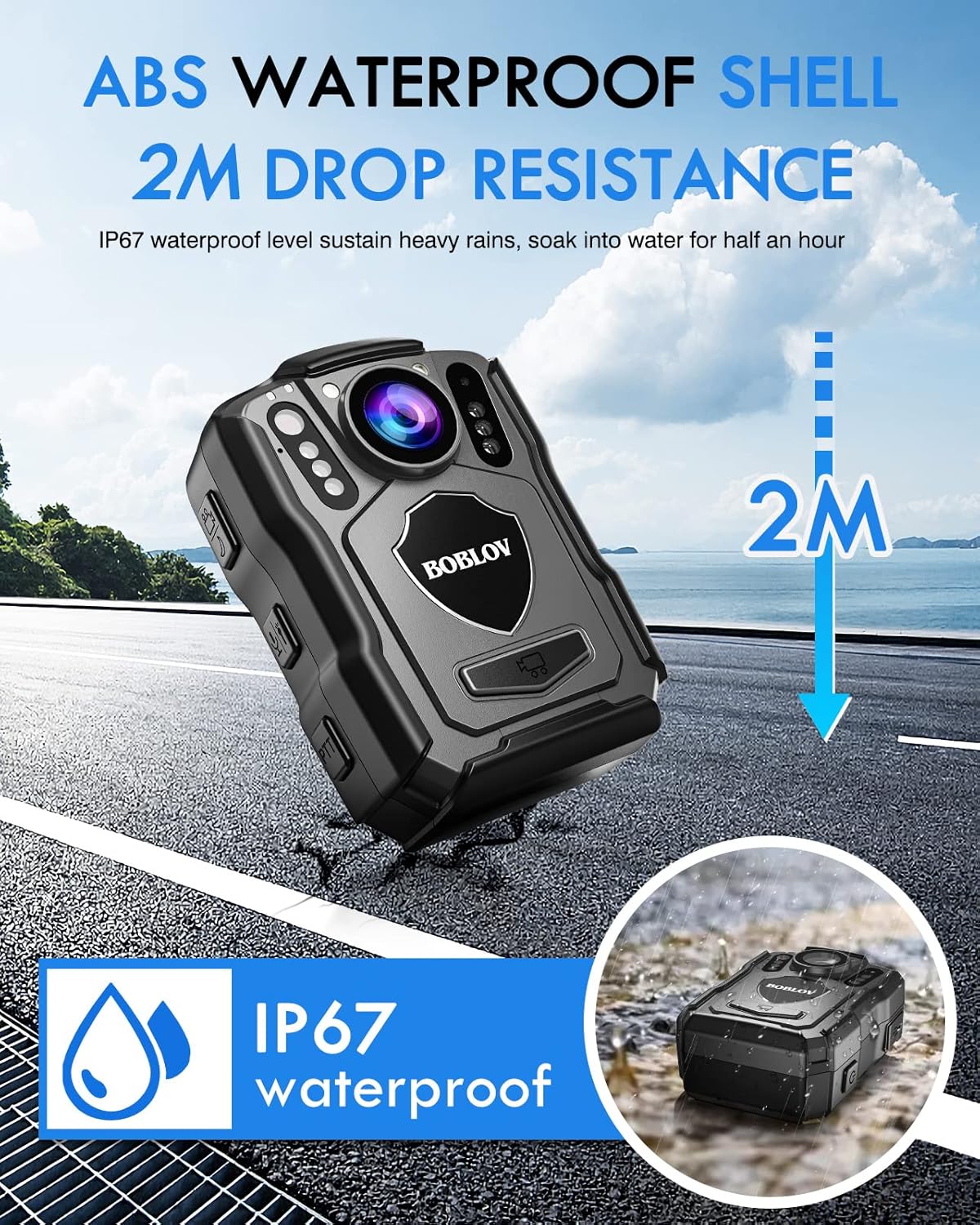 BOBLOV Cámara montada en el cuerpo M5, videocámara 2K 128GB, batería de 4200mAh para grabación de video de 15 horas, cámara montada en el cuerpo