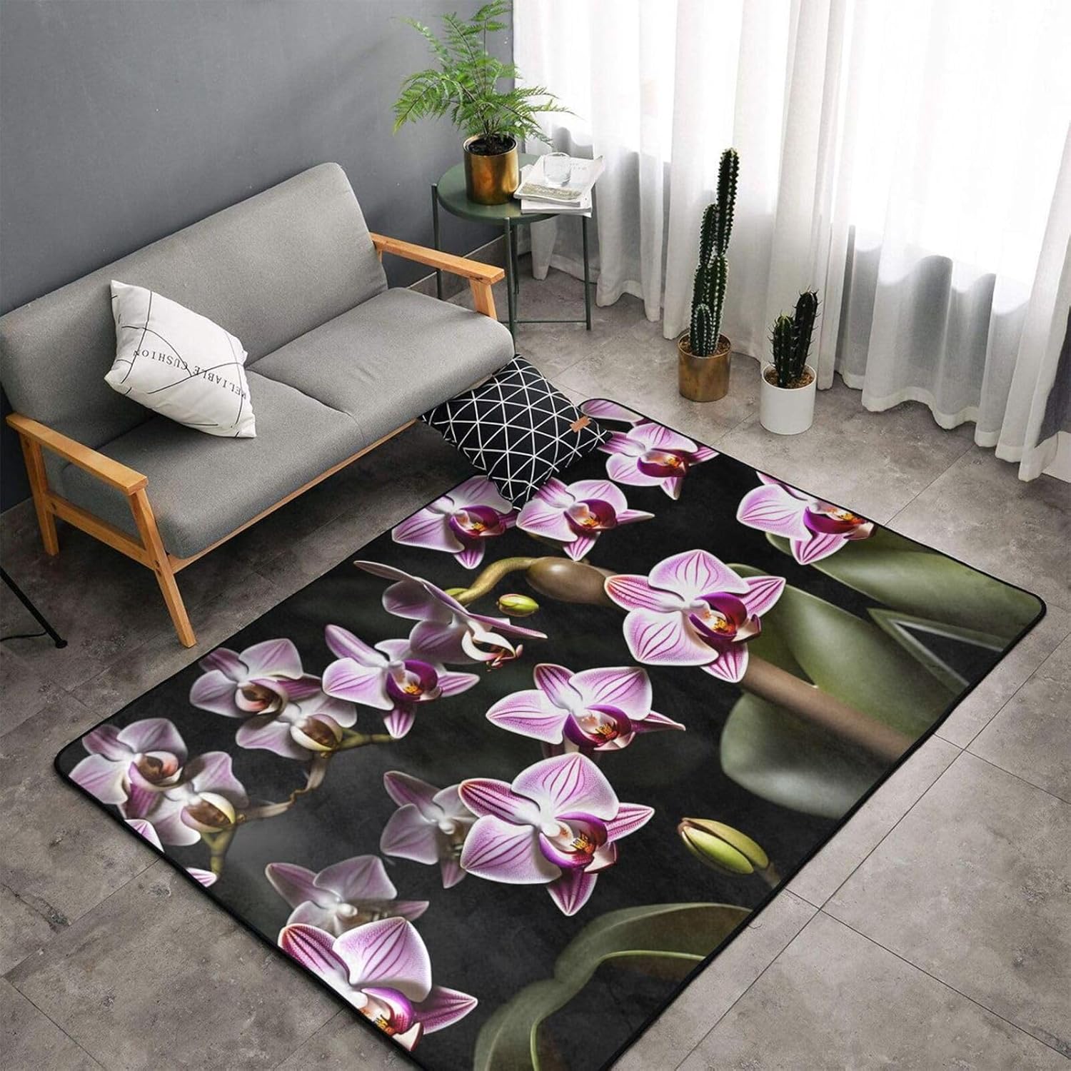 Alfombra con patrón de orquídea Bell para dormitorio, suave antideslizante, tapete impreso grande para interiores exteriores, 60 x 39 pulgadas