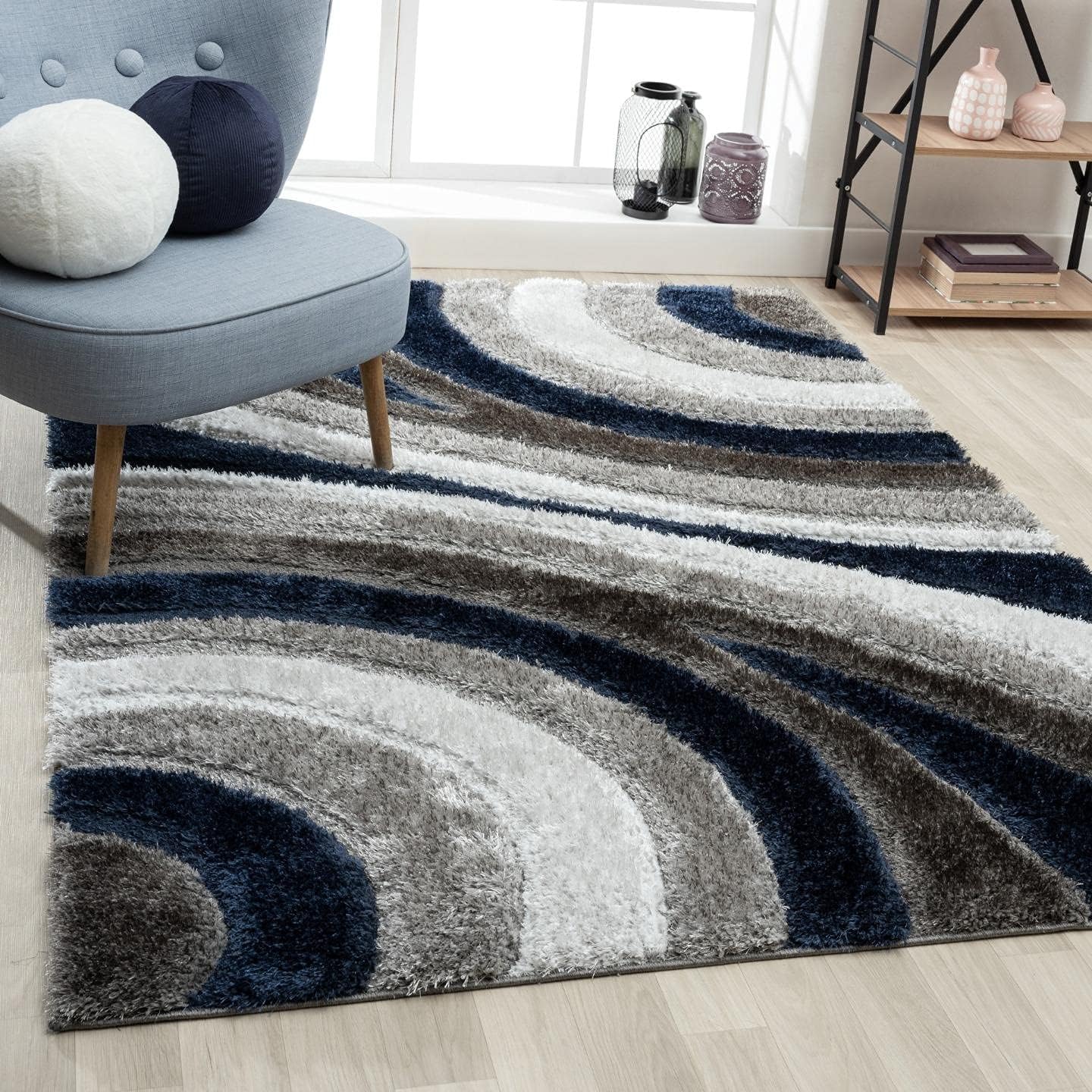 LUXE WEAVERS Lantanas Collection 7070 – Alfombra geométrica moderna de 5 x 7 pulgadas, color azul marino