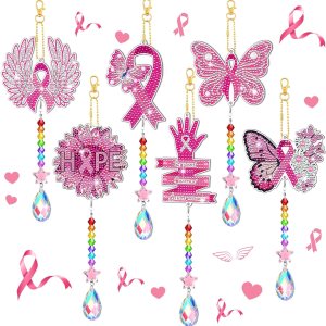 Tradder Juego de 6 piezas de pintura artística de diamante, campanillas de viento, concienciación sobre el cáncer de mama, kit de pintura de arte de Tradder Juego de 6 piezas de pintura artística de diamante, campanillas de viento, concienciación sobre el cáncer de mama, kit de pintura de arte de