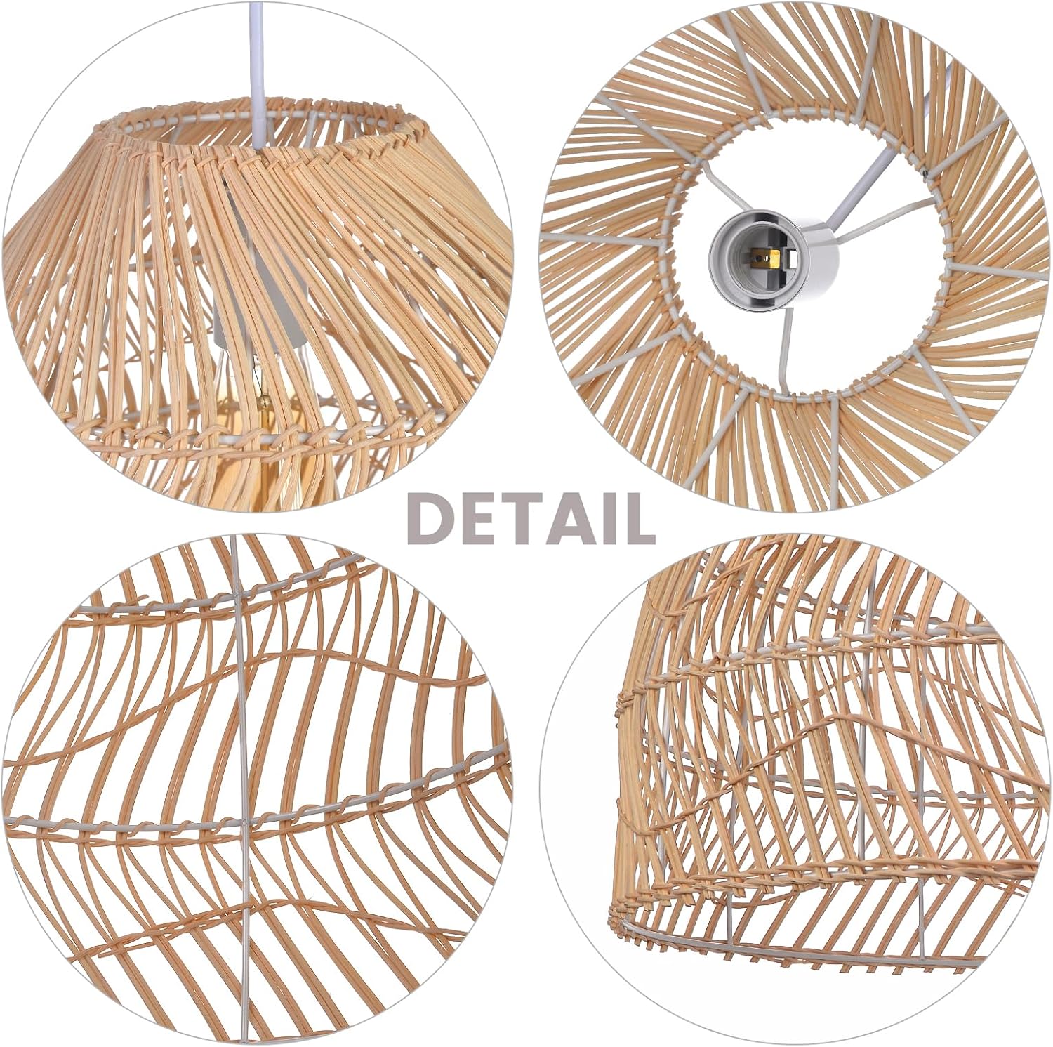 Arturesthome Lámpara colgante de ratán, lámpara de mimbre estilo bohemio, cesta de techo, lámpara colgante grande de tejido natural para fregadero