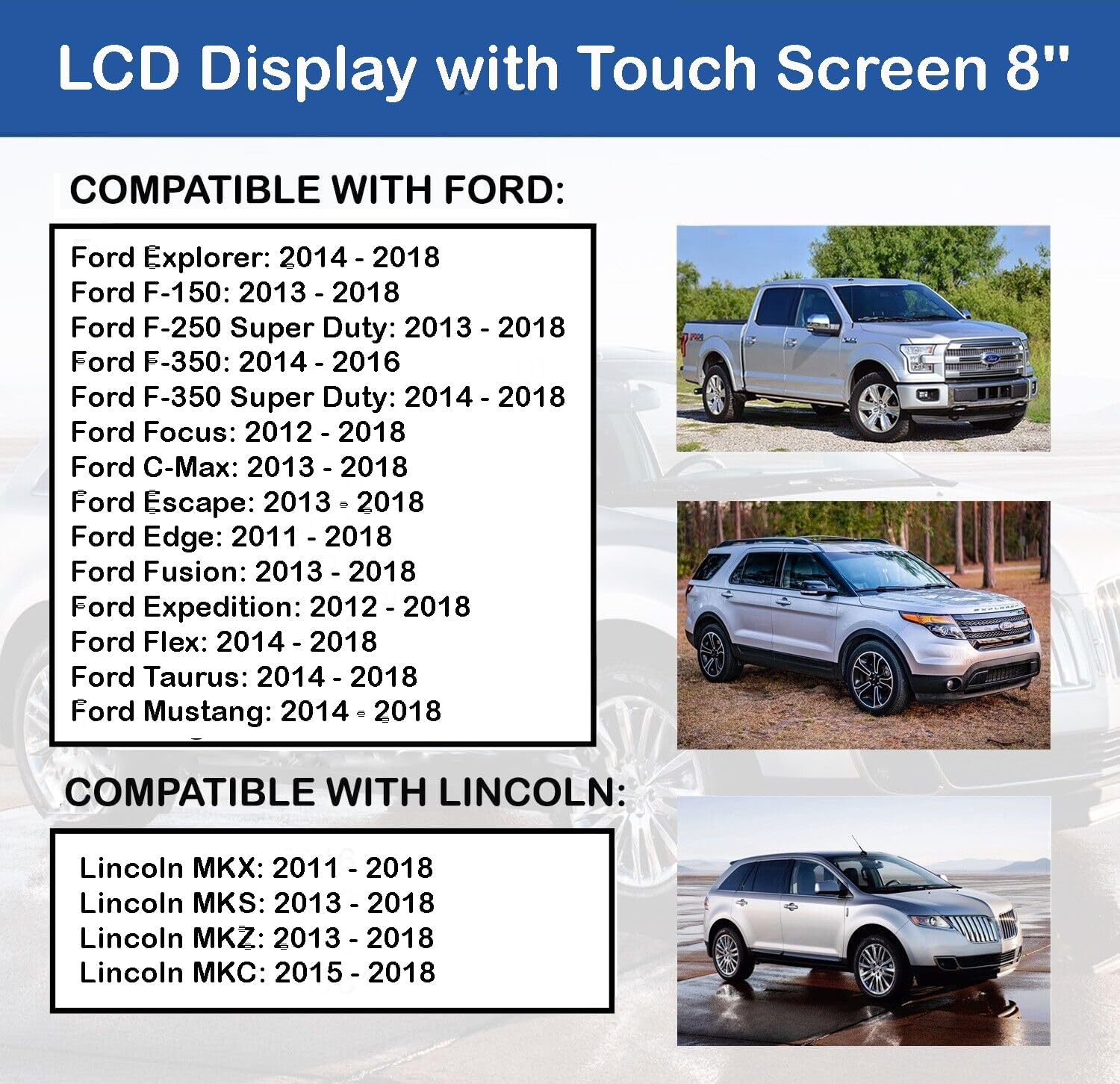 Pantalla táctil LCD Monitor de 8 pulgadas para sincronización 3 Radio navegación compatible con Ford Explorer F-150 F-250 F-350 Focus Escape Edge