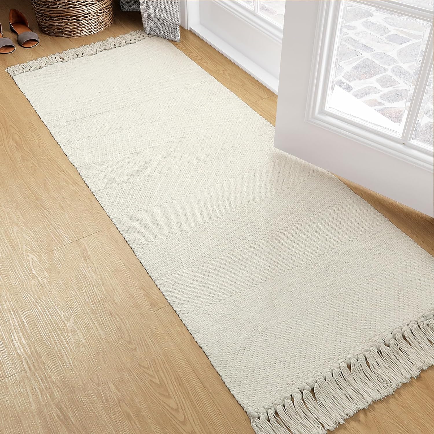 Collive Alfombra de pasillo de 2 x 5 pies, suave, lavable, alfombra de pasillo de cocina, blancobeige, contemporánea, moderna, alfombra de algodón