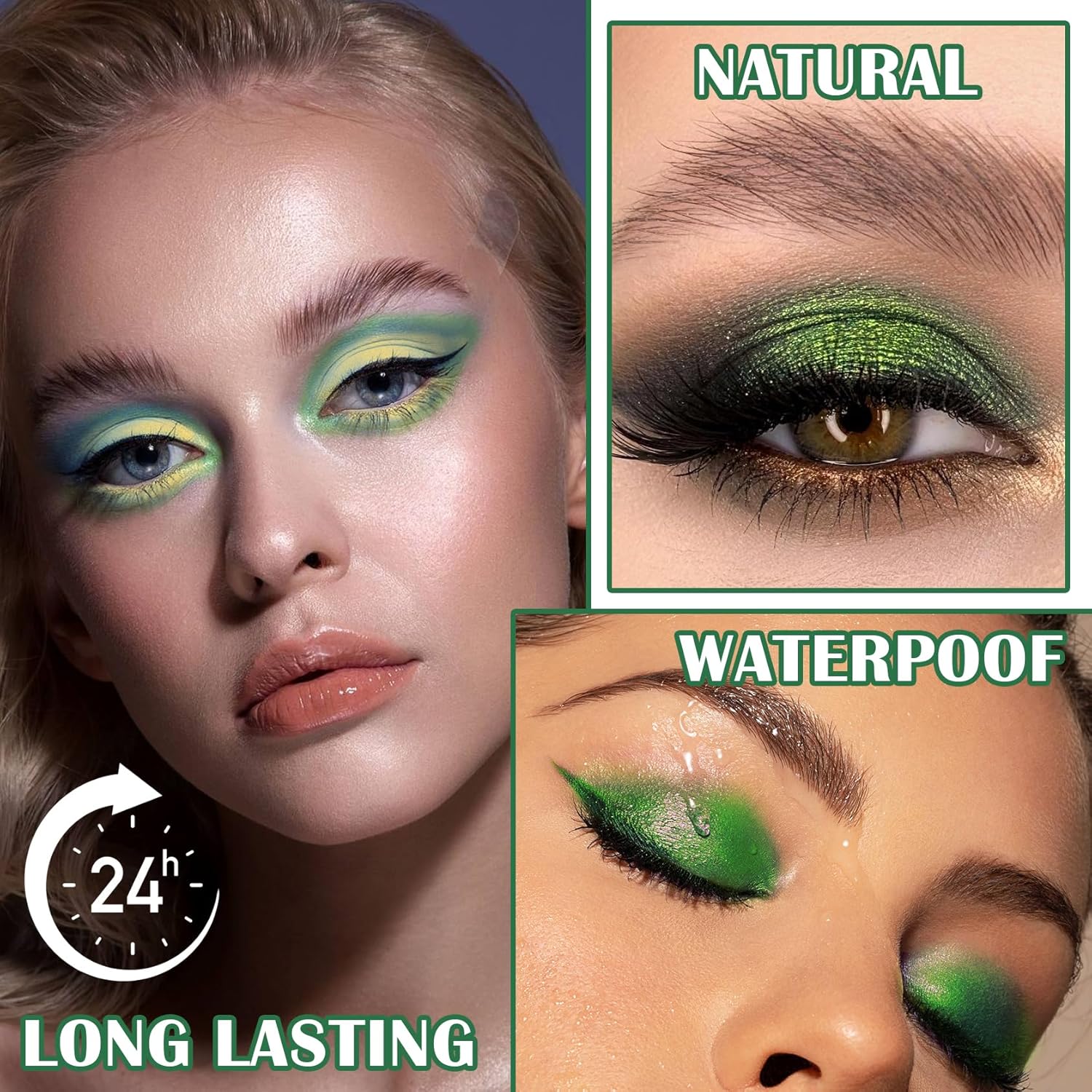 XiaoTu Paleta de sombra de ojos verde, paleta de maquillaje de sombra de ojos mate con purpurina de 16 colores, altamente pigmentada, colorida,