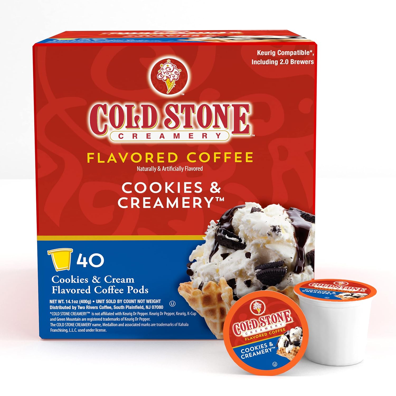 Cold Stone – Bebidas cremosas, galletas y cápsulas de café con sabor a helado cremoso, compatible con cafeteras K Cup incluyendo 2.0, 40 unidades