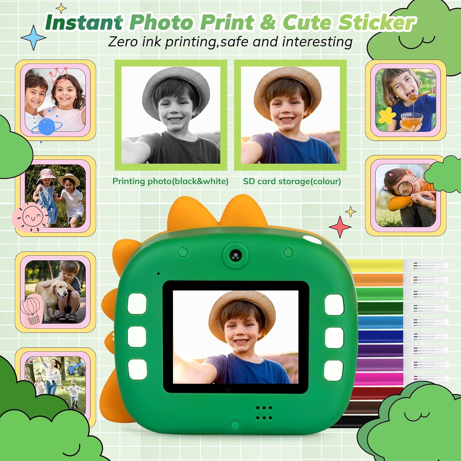 Cámara de impresión instantánea para niños, cámara de video HD con impresión instantánea, conexión WiFi con impresión de álbum móvil, juego de