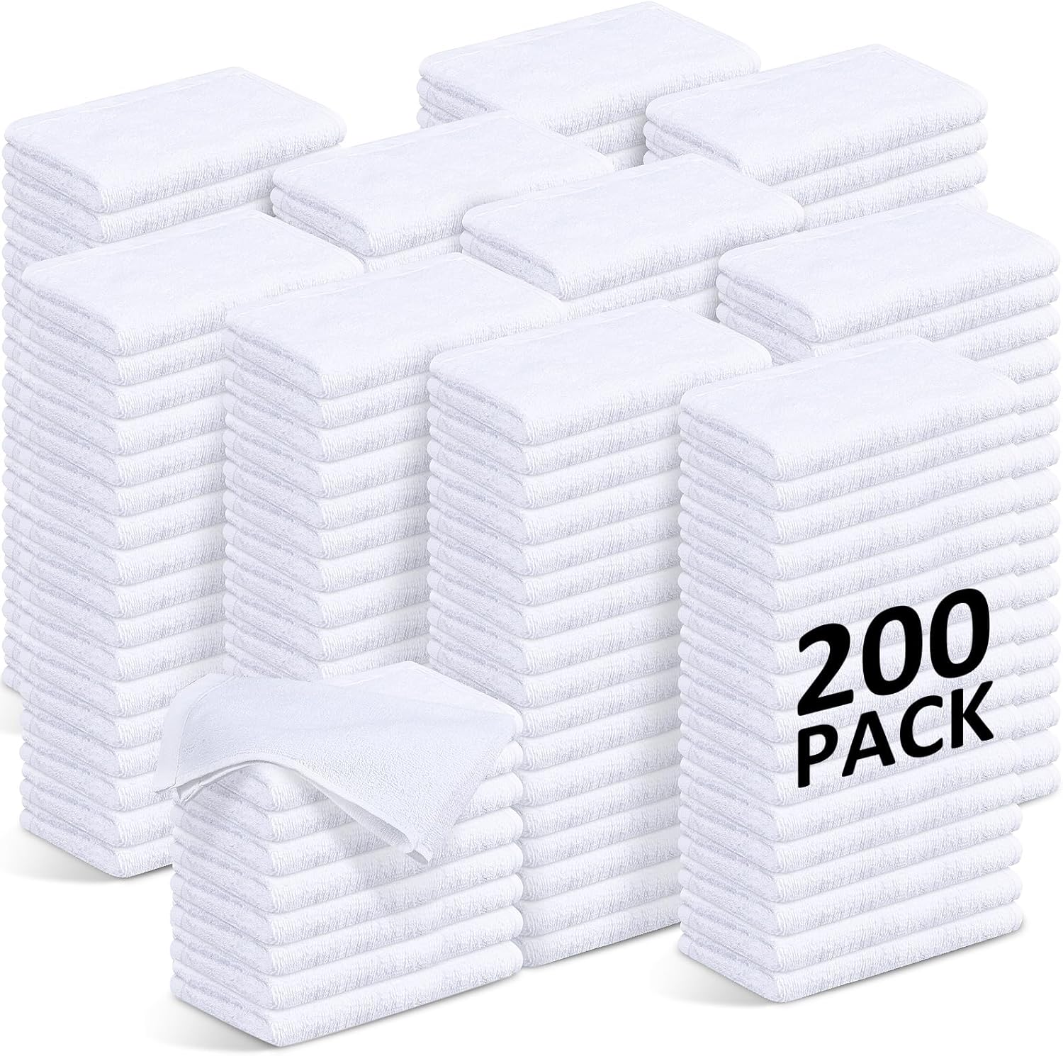 200 toallas de rizo de algodón a granel, paños de limpieza de algodón blanco para limpieza de trapos de barra, toallas de rizo multiusos a granel