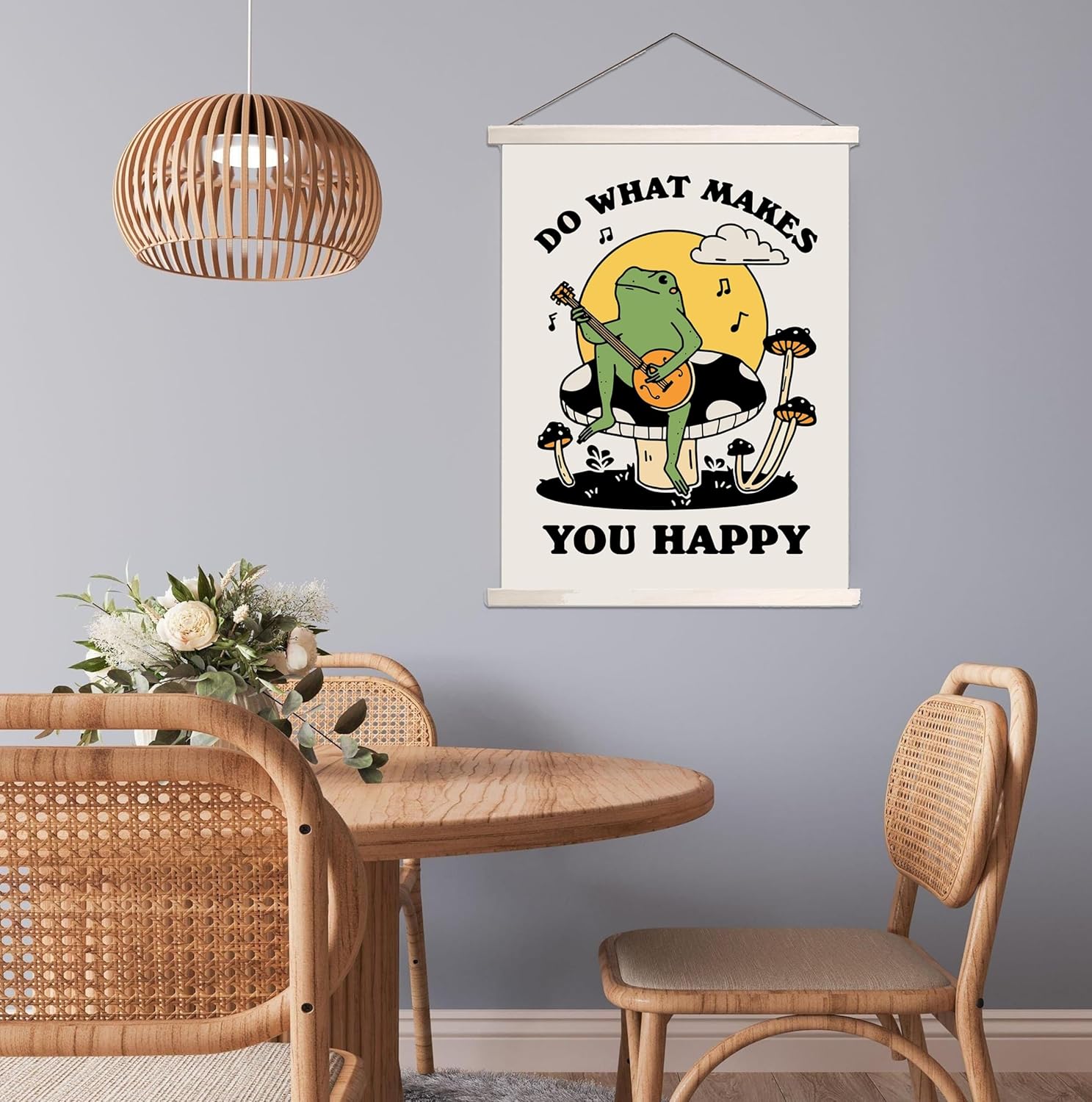 Do What Makes You Happy – Póster colgante divertido de hongos de rana de 16 x 22 pulgadas, decoración de pared verde Cottagecore para sala de estar,
