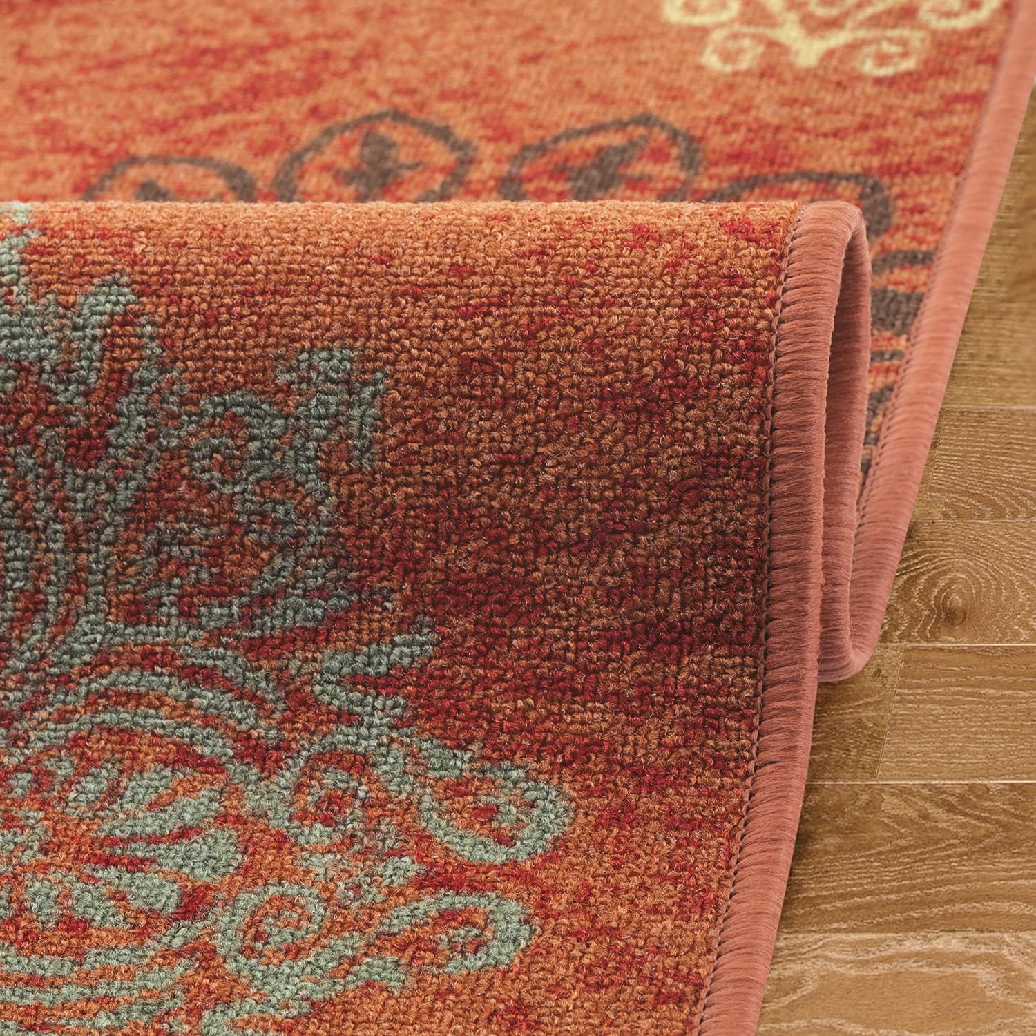 Antep Rugs Alfombras modernas florales 2 x 4 antideslizantes (antideslizante) de perfil bajo con respaldo de goma para cocina (marrón óxido, 2 pies