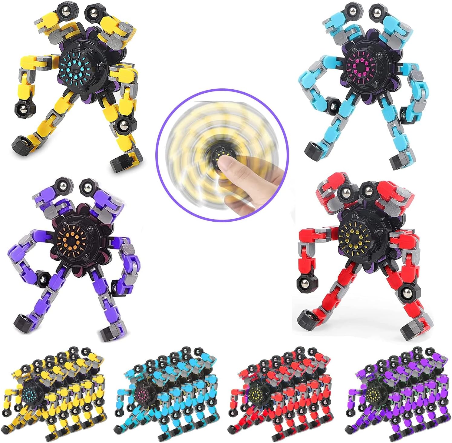 4 piezas Fidget Spinners Transformable Dedo Punta de los Dedos Robot Juguete DIY Robot Deformable Divertido Juguete Fidget Juguete para Adultos Niños