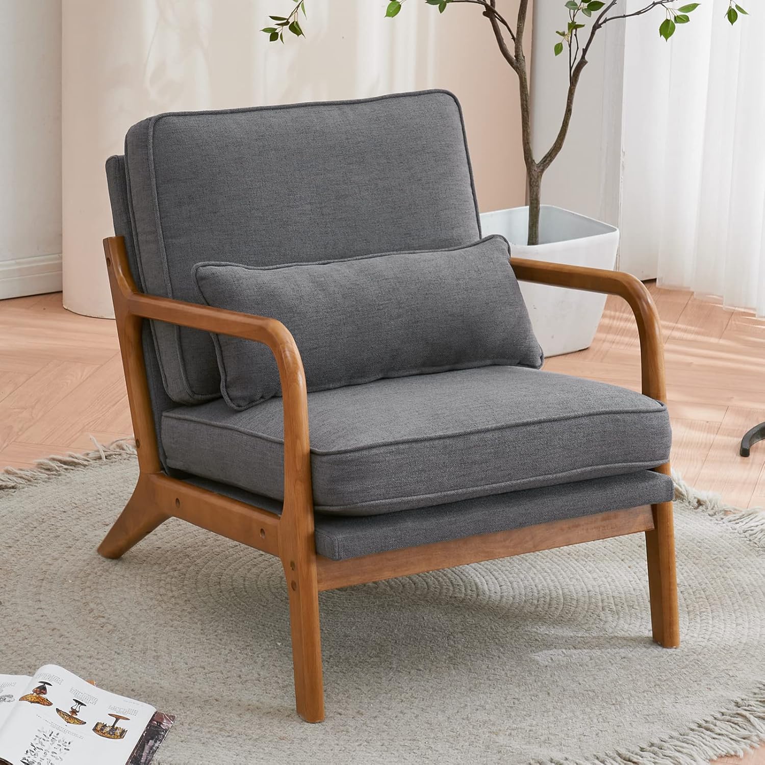 pazezog Silla decorativa para sala de estar, sillón tapizado moderno de mediados de siglo con almohada, sillón de lectura, sillas decorativas