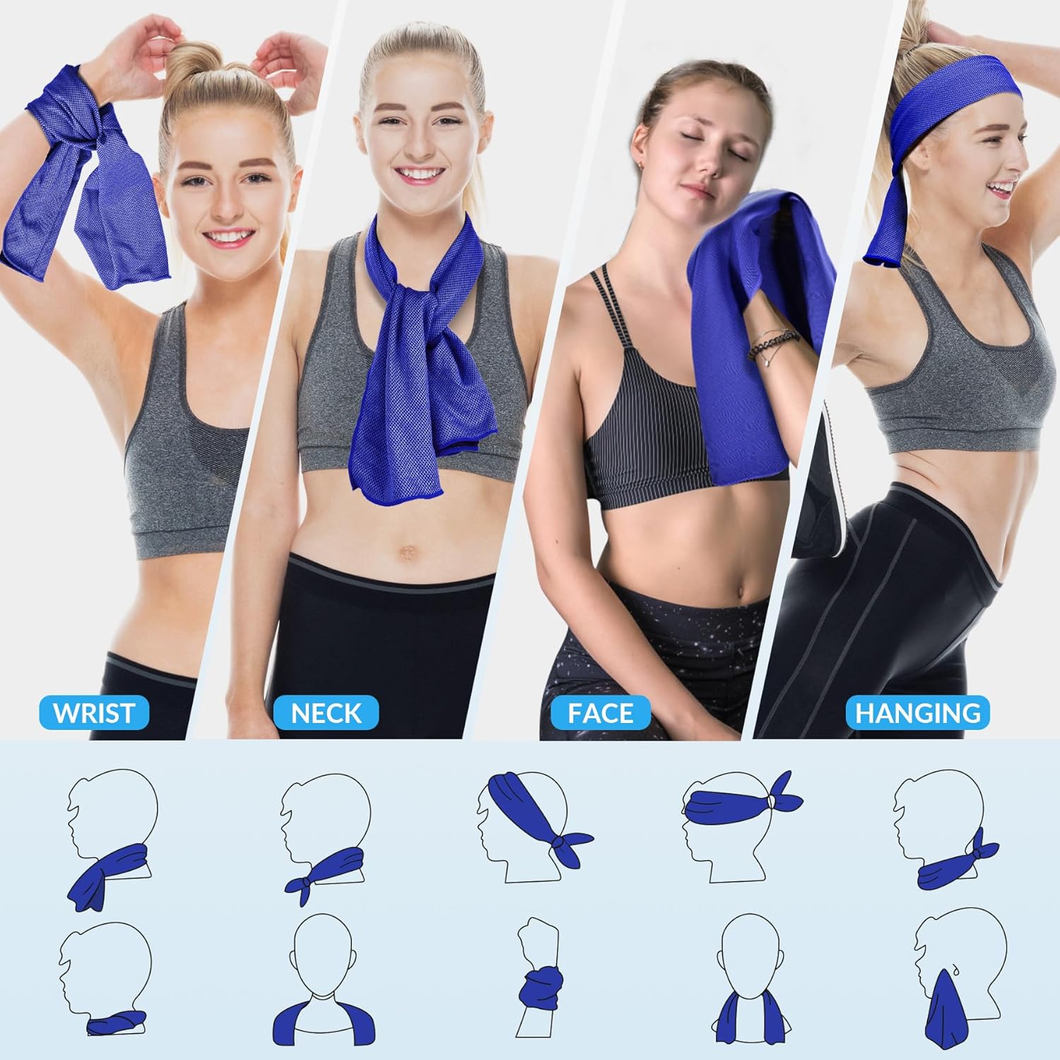 U-pick Toallas refrescantes para climas cálidos, toalla de microfibra fría instantánea suave, trapos frescos para cuello y cara, toalla de sudor