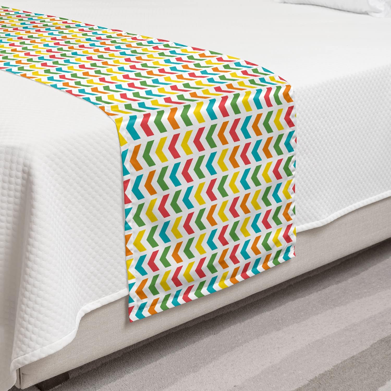Ambesonne Arrow Bed Runner Set, Illustration of Colorful Repetitive Arrows Pointing Downwards on a Plain Background, Decorative Bedding Scarf and a