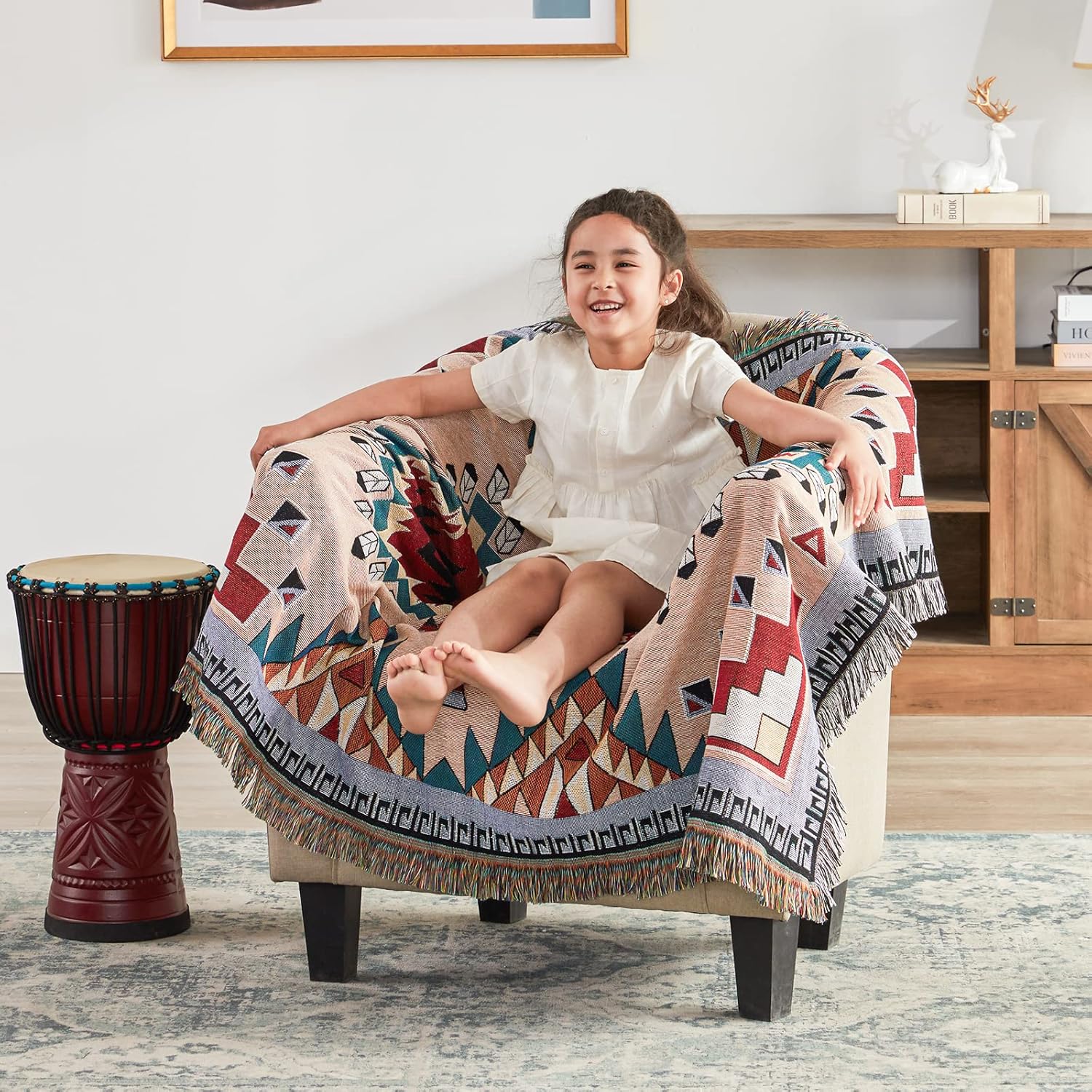 Touchat Manta de nativos americanos, manta bohemia para sofá y cama, manta mexicana decorativa de granja, manta tejida de decoración del suroeste,