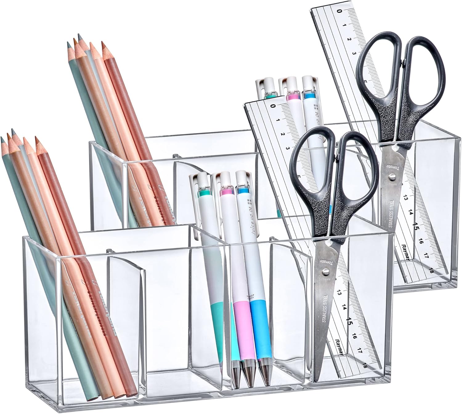 Amazing Abby – Glamour – Paquete de 2 organizadores de maquillaje acrílicos de 4 compartimentos, soporte para brochas de maquillaje de plástico