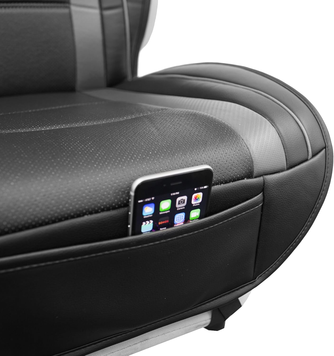 TLH Cojines de asiento de cuero futuristas solo delanteros, cojines de asiento grises, ajuste universal, funda de asiento de automóvil, accesorios
