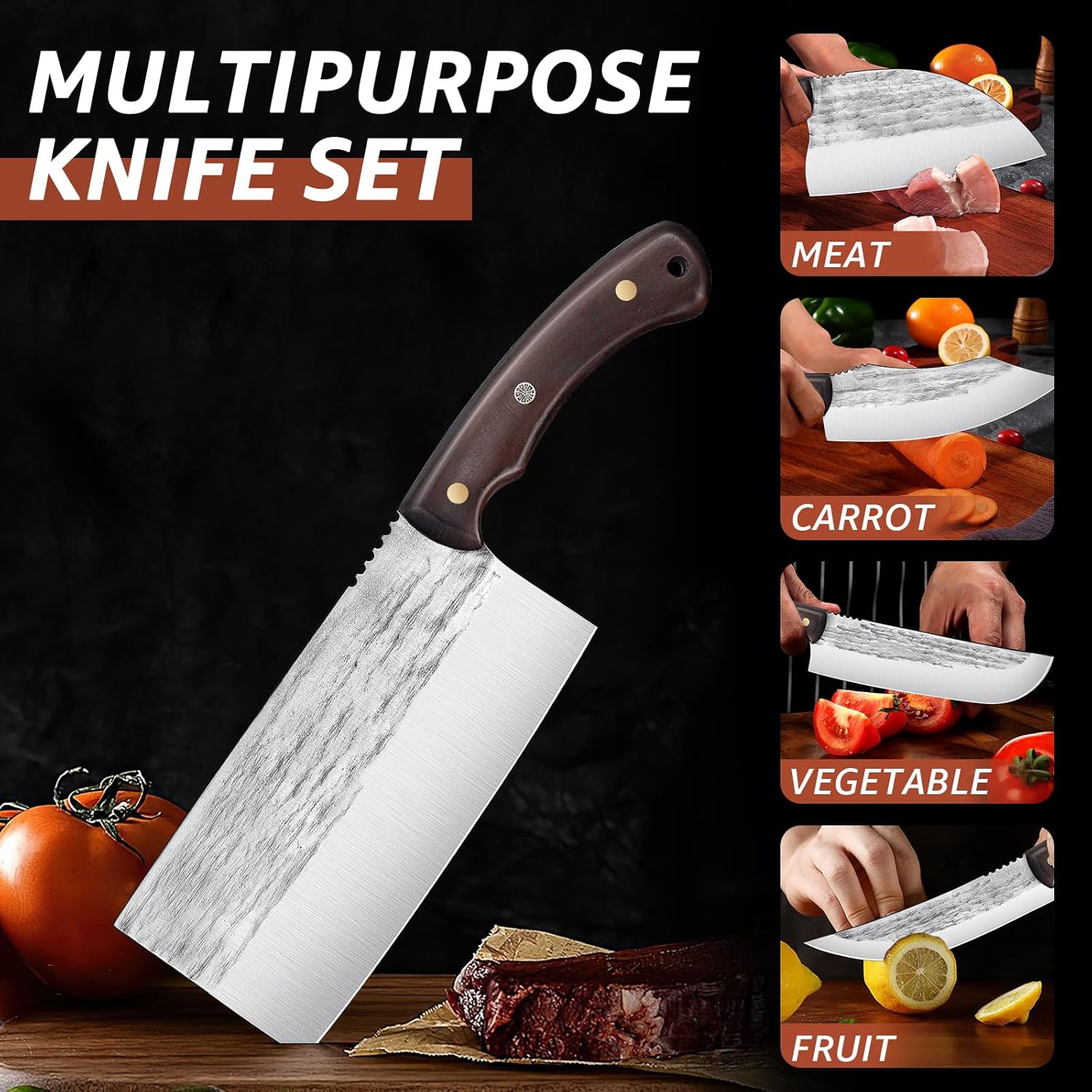 TIJERAS Juego de cuchillos de carnicero de 14 piezas para cortar carne, juego de cuchillos de chef japonés de primera calidad con bolsa para