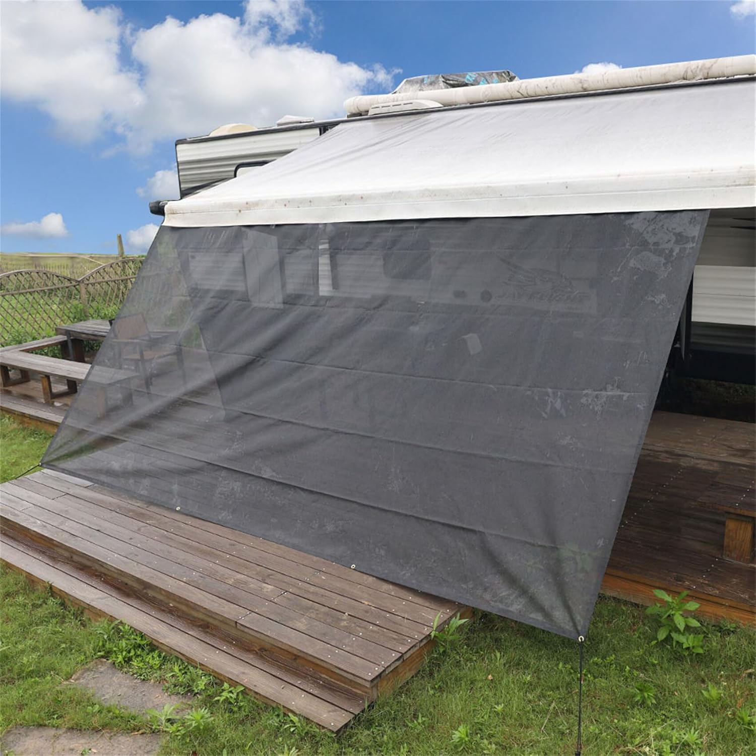 Toldo para autocaravana, pantalla frontal de 7 x 13 pies, 3 pulgadas, rejilla negra, bloqueo UV, repuesto para viajes al aire libre y camping