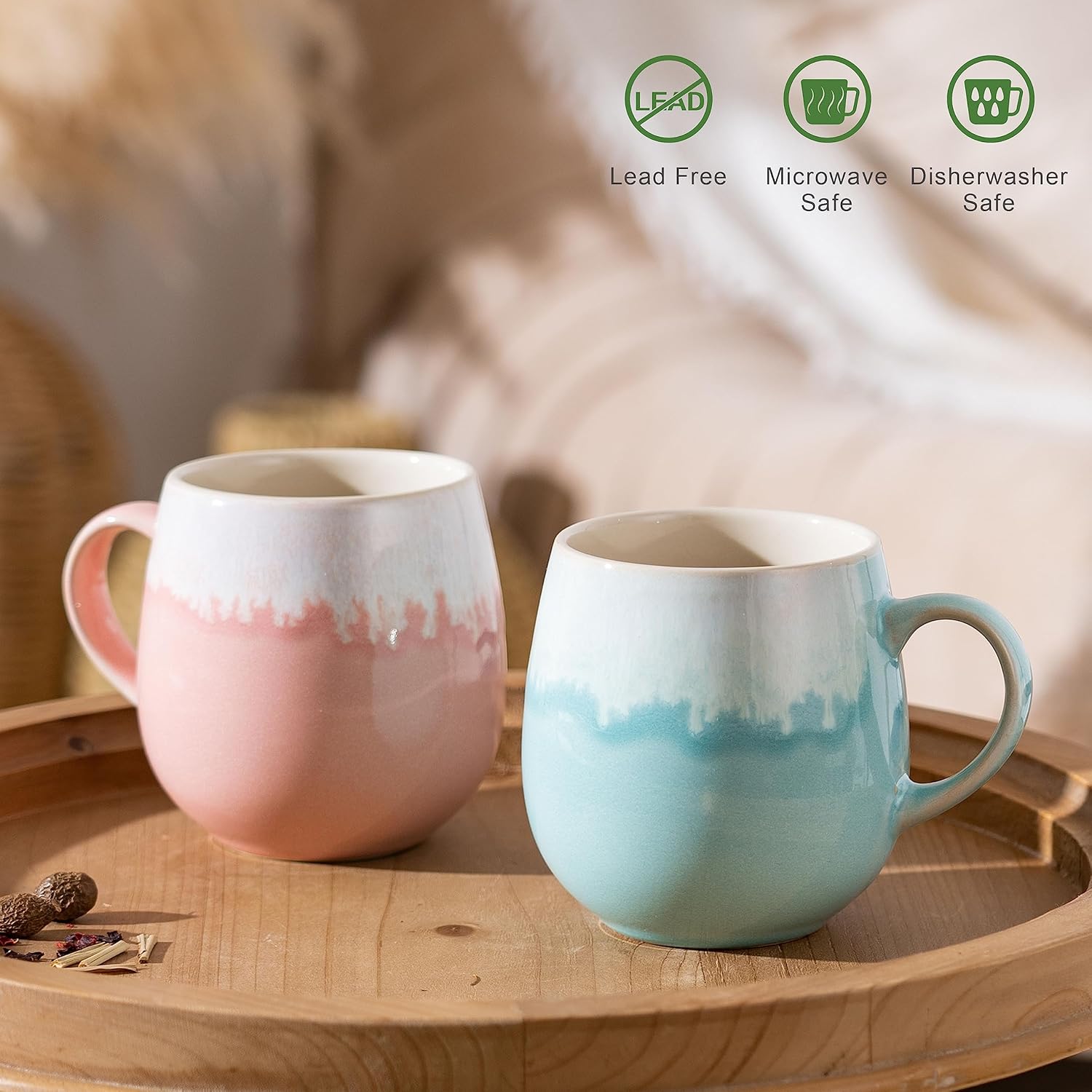 Taimei Teatime Tazas de café grandes de 20 onzas para hombres y mujeres, juego de 2 tazas de café de cerámica, tazas de café para parejas, tazas de