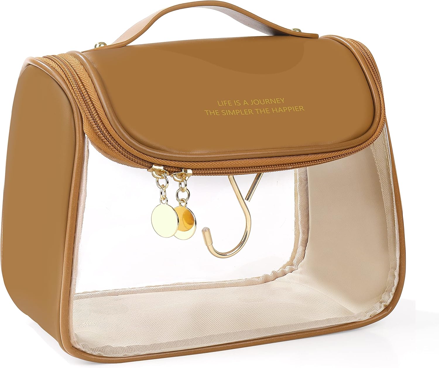 Bolsa de maquillaje transparente portátil con gancho, bolsa de aseo de viaje impermeable, trae bolsa de cosméticos para el cuidado de la piel,