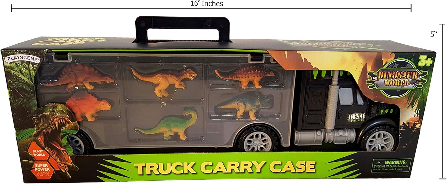Estuche de transporte grande de dinosaurio con figuras de dinosaurio de juguete educativo (camión dinosaurio)