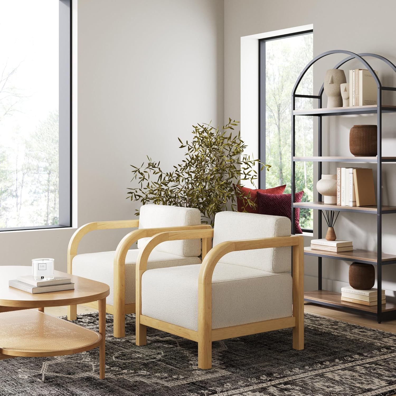 Nathan James Jayden – Silla escandinava decorativa, silla de dormitorio tapizada de lino con marco de madera maciza y asiento acolchado de felpa,